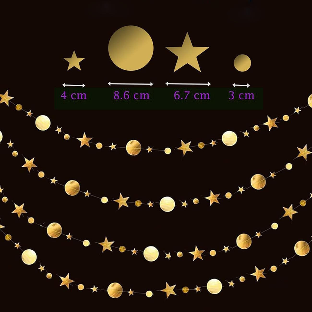 OSYLICT 52 Feet Reflective Star Dots Paper Garland,Gold Glitter Sparkling Twinkle Hanging Streamer Circle Banner for Party Birthday Wedding Anniversary Backdrop 4 Pack