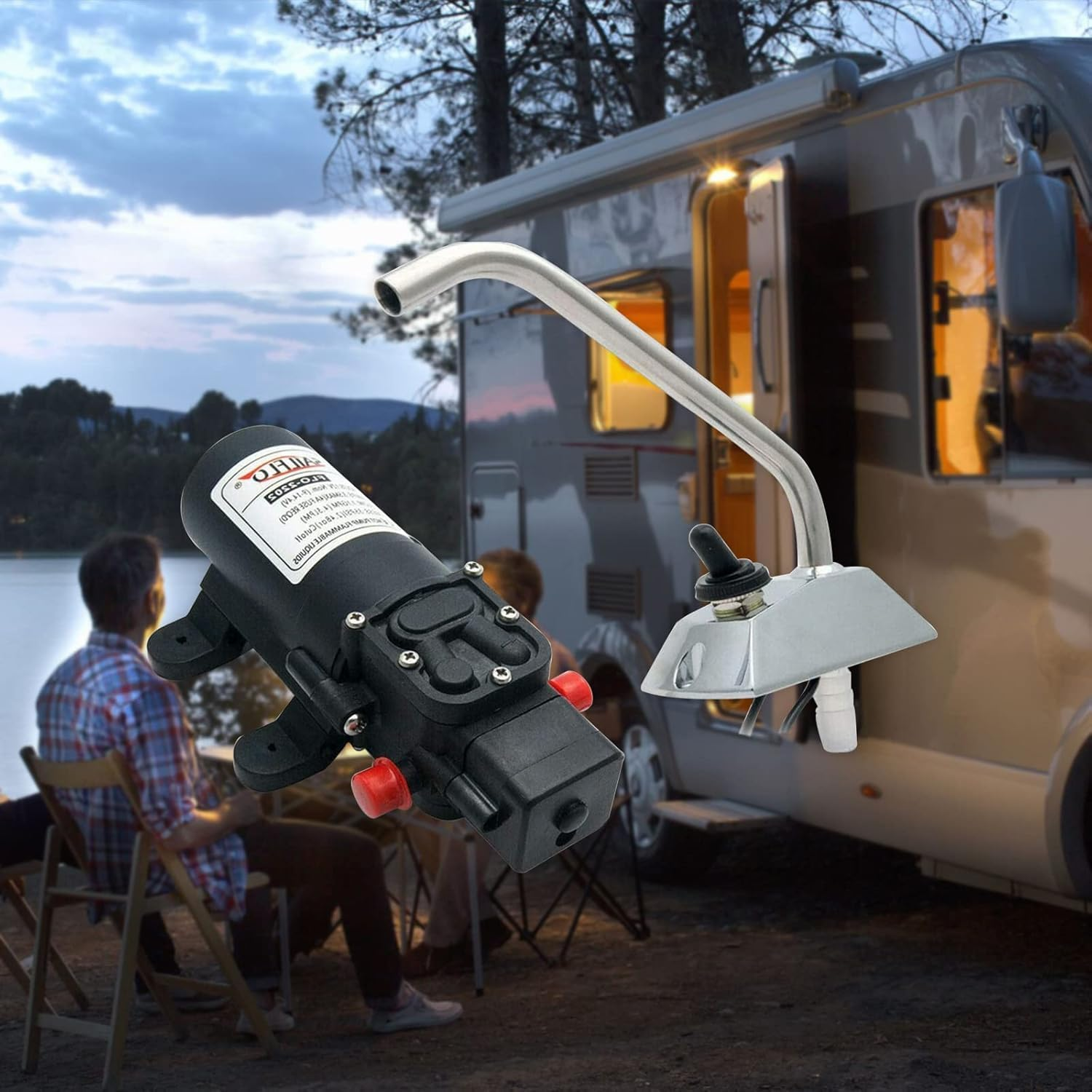 12V Water Pressure Pump 4.3 L/Min 1.1 GPM 35 PSI - RV Marine Boat with 360&deg;Spin Faucet image number 1