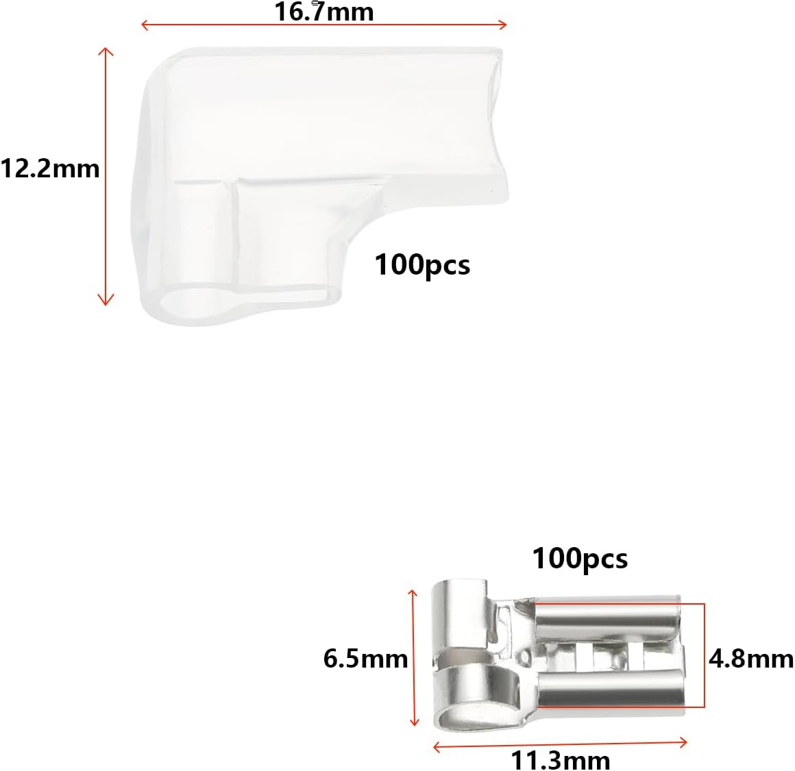 Be in Your Mind 100Pcs 4.8Mm Right Angle Female Spade Crimp Terminals with 100Pcs PVC Insulating Sleeves Fits Wire Size 14-22 Awg/0.3Mm to 2.0Mm for Equipment Switch image number 3