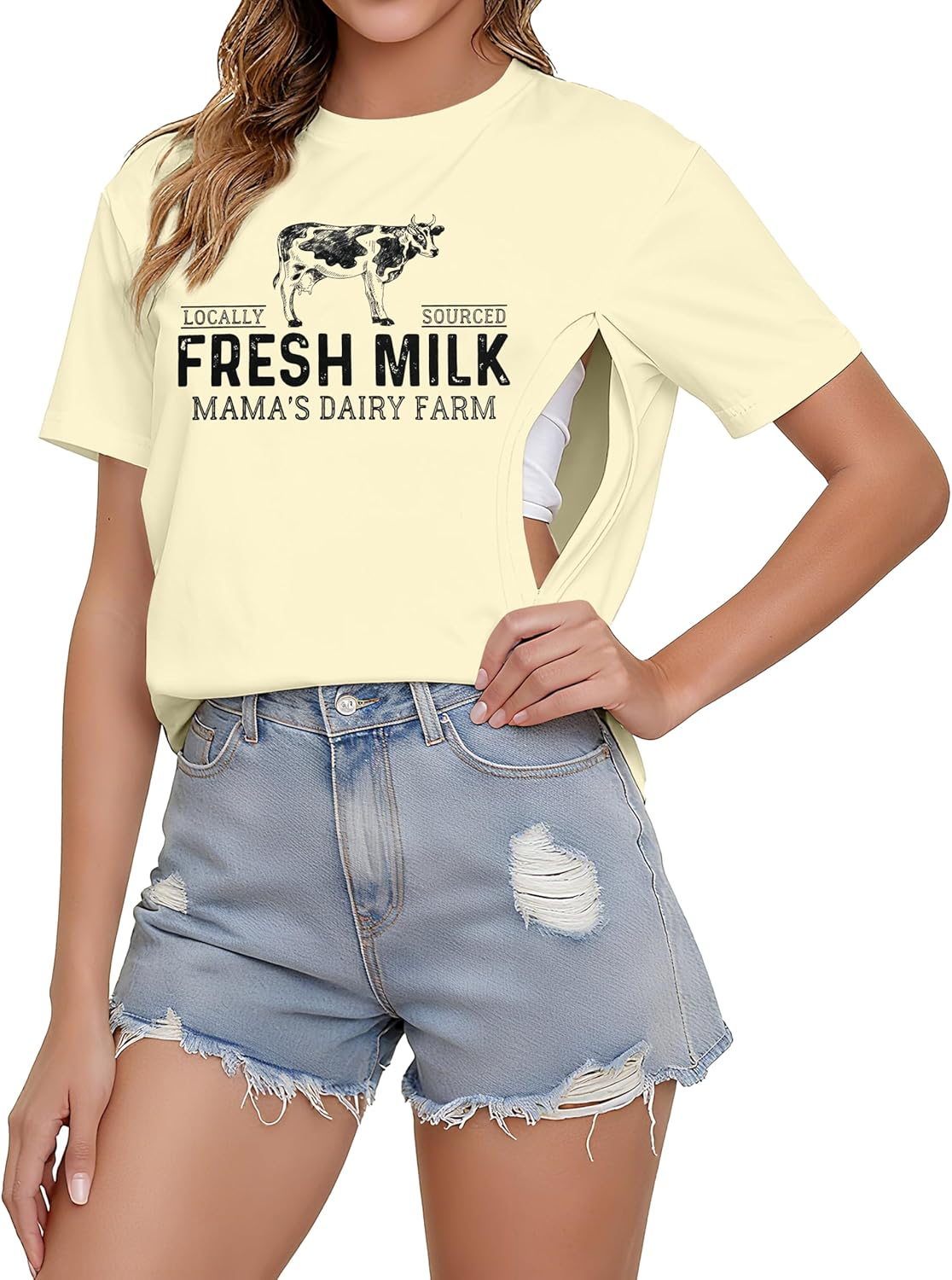 Nursing Shirts for Breastfeeding Shirt Zipper: Women Mama Nursing Graphic Tee Causal Maternity Clothes Top