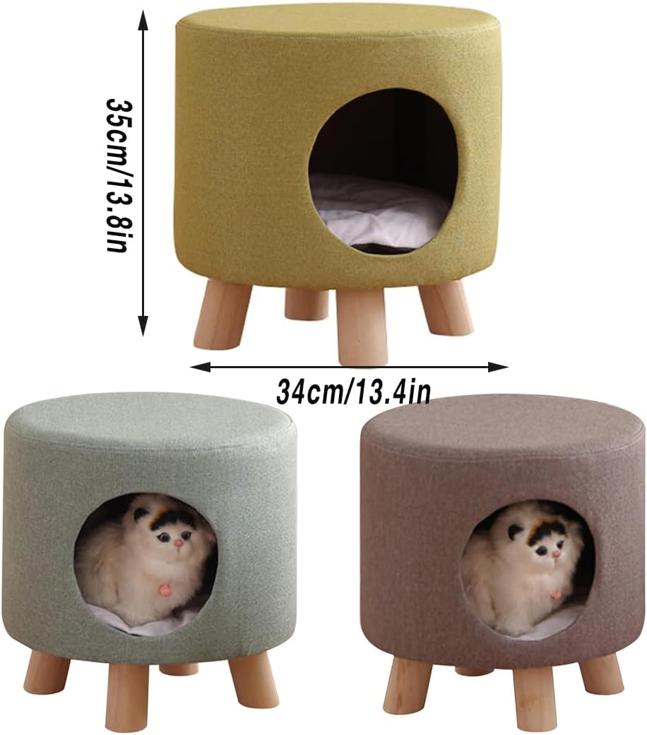 AIMALL Multi-Functional Wooden Cat Nest Stool with Soft Cushion and Three Colours (13.4 X 13.8 Inches) image number 3