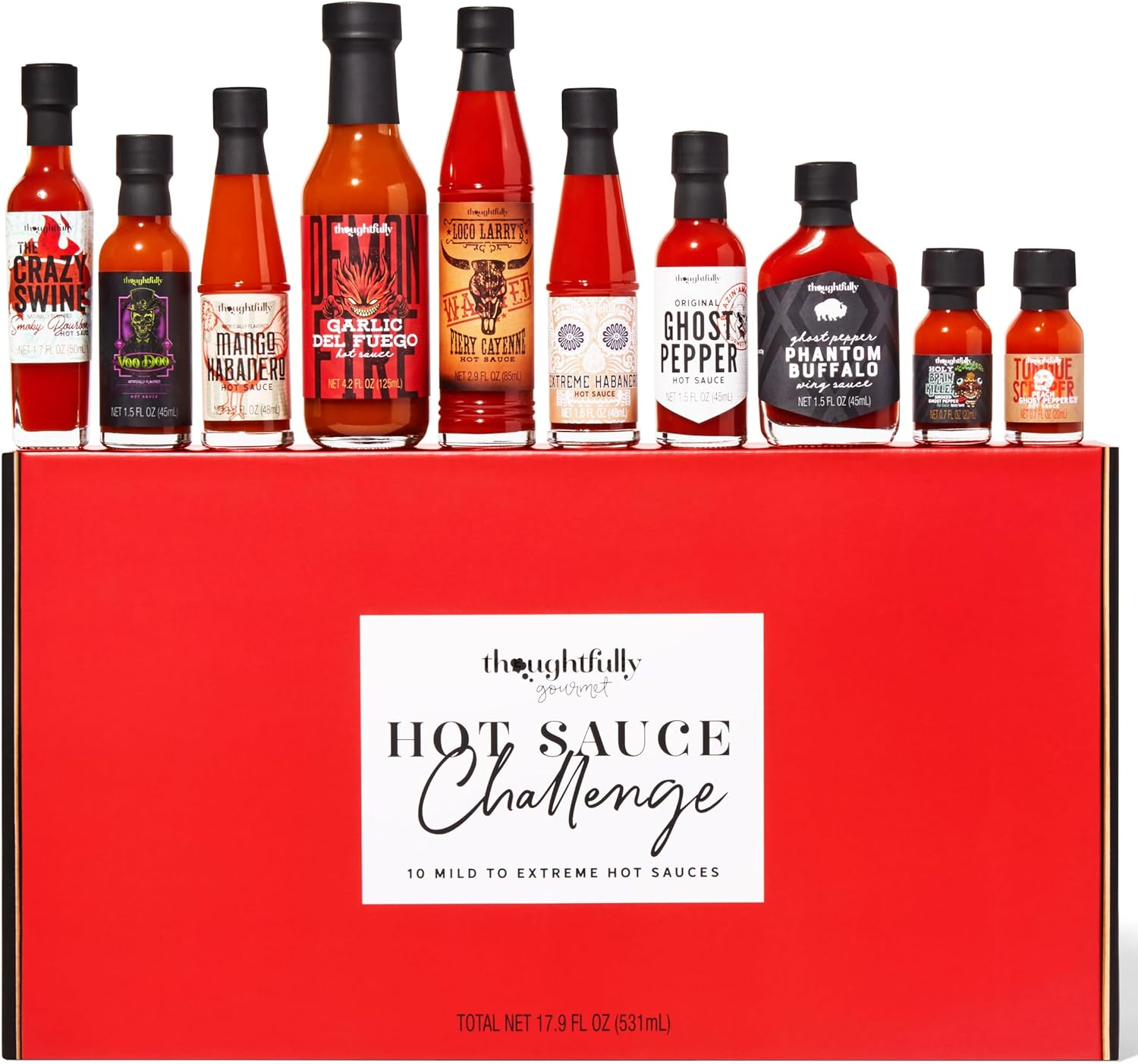 Thoughtfully Gourmet, Hot Sauce Challenge Set, Hot Sauce Variety Pack Includes Hot Sauces from Mild to Extreme Flavors, Unique Gifts for Men, Set of 10 image number 5