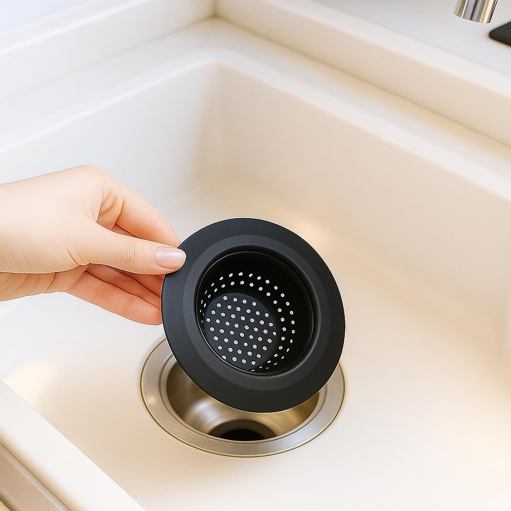 2 Pack Kitchen Sink Strainer - 11.3Cm Wide Rim Stainless Steel Drain Catcher - Fits 7Cm Drain Hole (Standard AU Sinks) - Anti-Clog Food Waste Filter & Rustproof (Matte Black) - Matte Black image number 4