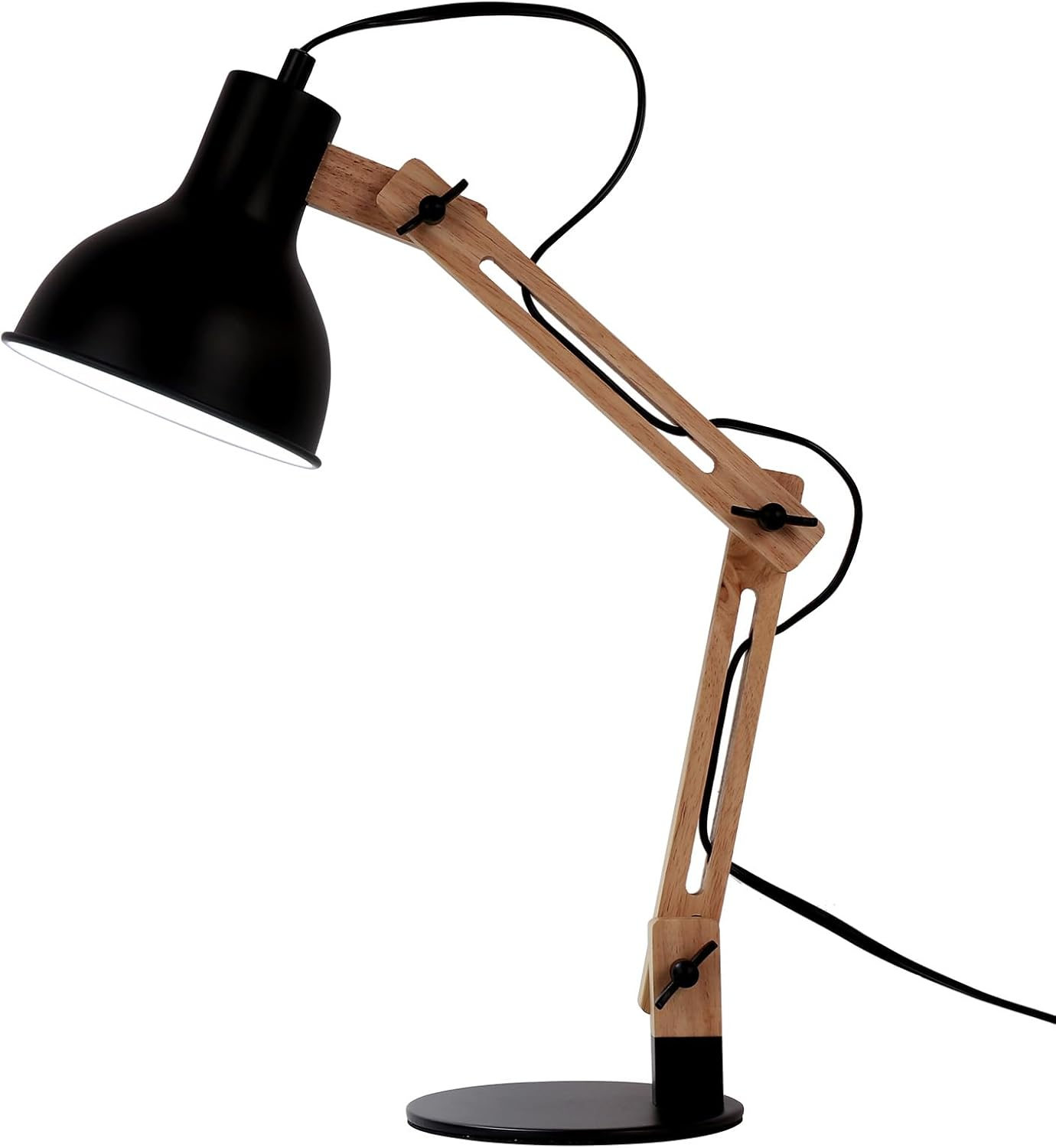 FIRVRE Desk Lamp Flexibly Adjustable Architect Wooden Desk Lamp Swing Arm Goose Necktable Table Lamp Portable Reading Light for Bedroom Study Home Office