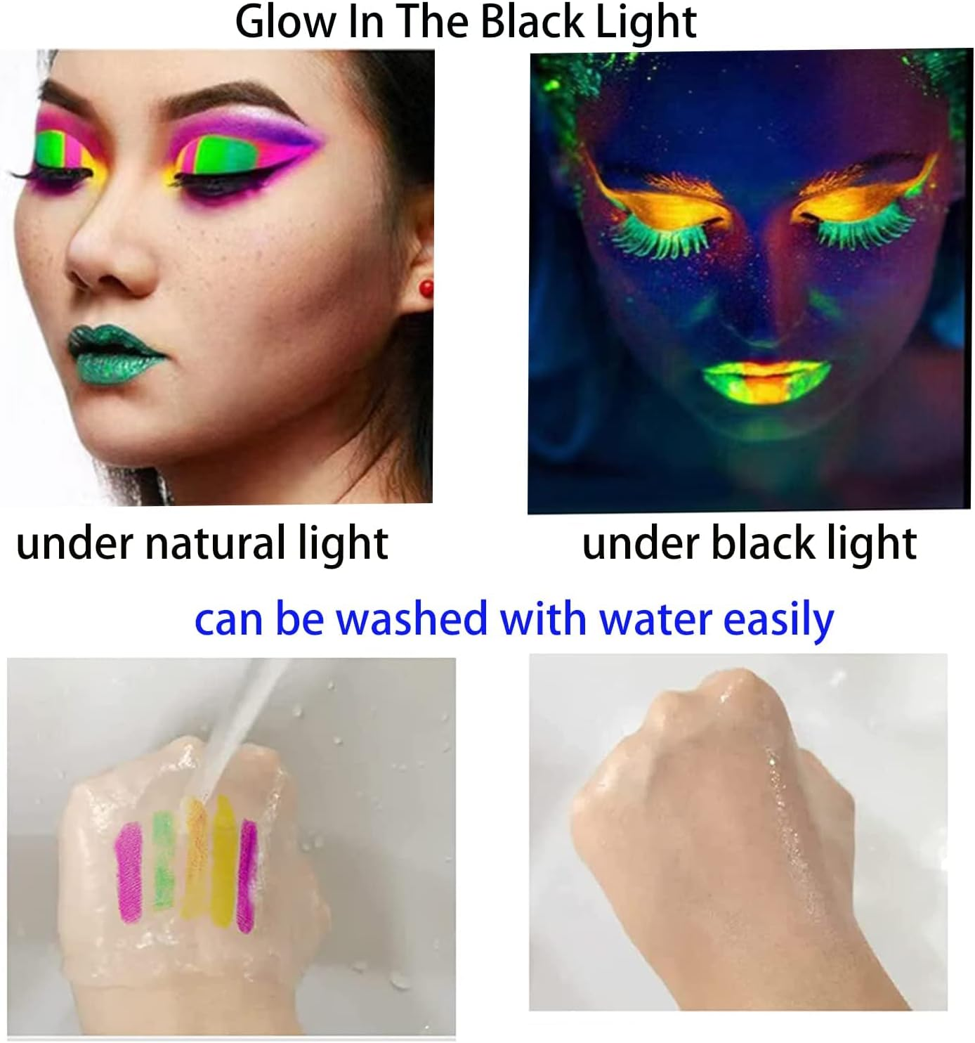 Face Paint Crayons Glow in the Dark Body Painting Kit under UV and Black Light Makeup Non-Toxic for Halloween Masquerades Easter Festivals Party Supplies (12 Colours) image number 4