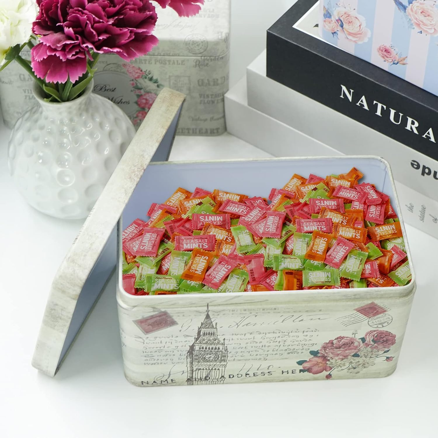 Dreamseden 2-Pack Small Storage Tin Box - Vintage US Flag, Green Sketching Metal Box Set - Decorative Mini Treasure Containers for Candy, Jewelry, Keepsakes - Home Decoration Gift Collection image number 4