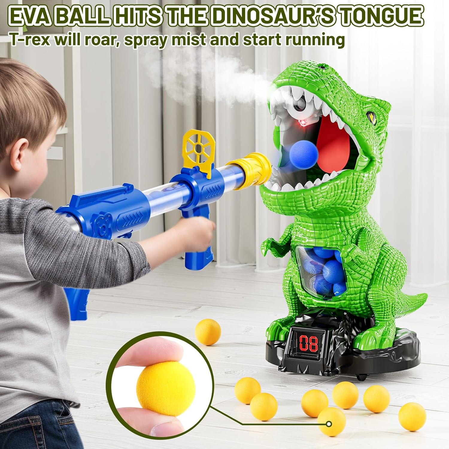 NIPLOOOW Moveable Dinosaur Shooting Toys for Kids 3-8 Years, Movable Shooting Target Toy with Air Pump Guns, Interactive Competition Game for Boys and Girls Ages 3 4 5 6 7 8 Years Old image number 6