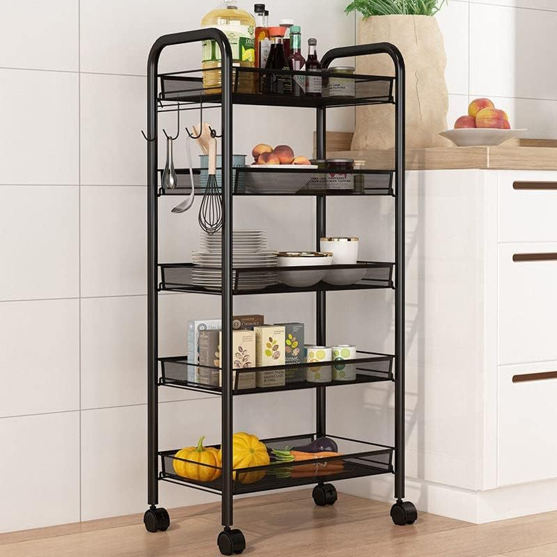 SOGA 5 Tier Steel Black Bee Mesh Kitchen Cart Multi-Functional Shelves Portable Storage Organizer with Wheels image number 5