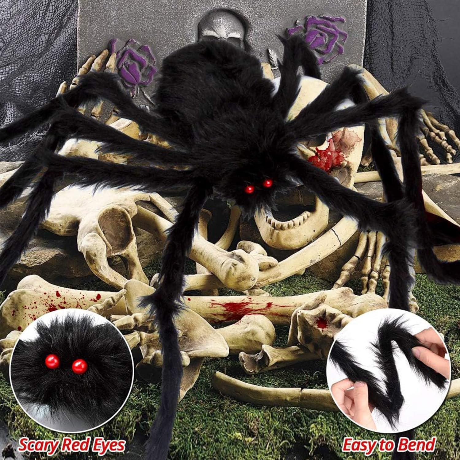 Halloween Decorations - 500Cm Spider Web Outdoor Decor + 125Cm Giant Spider + 20Pcs Small Spiders and Cotton for Indoor Outdoor Yard Lawn Parties Haunted House D&eacute;cor image number 1