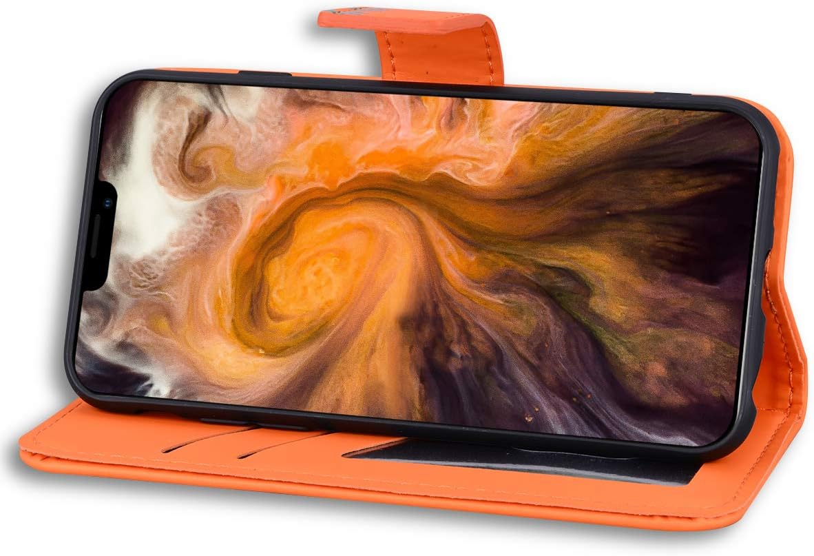 ONETHEFUL Mobile Phone Case Book Cover for Iphone 11 Faux Leather Foldable Flip Phone Case Wallet Case with Stand Orange image number 4