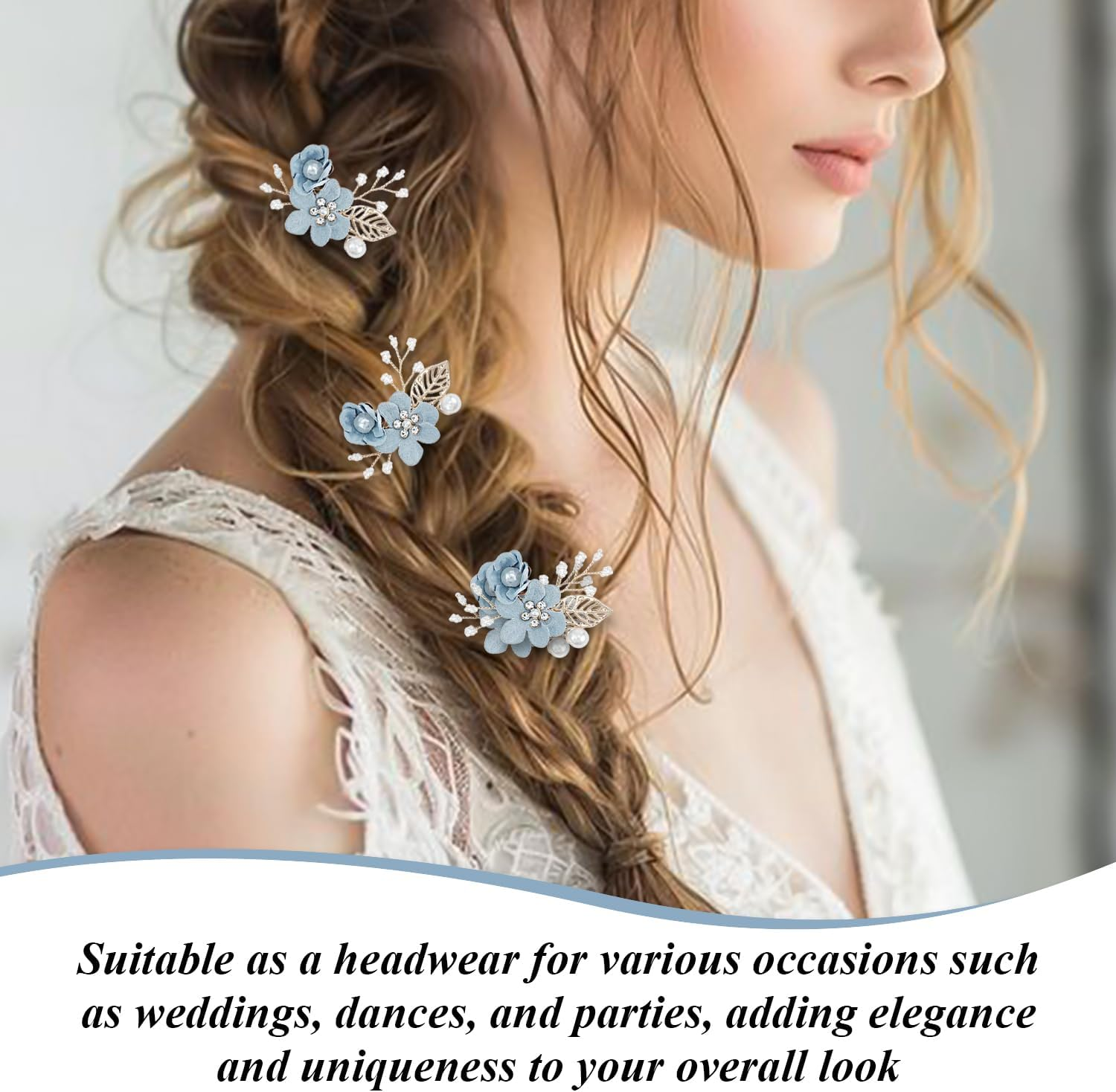 1 Blue Hair Comb, 2 Blue Hair Pins, Wedding Party Headpiece, Prom Accessories, Photo Decoration Props