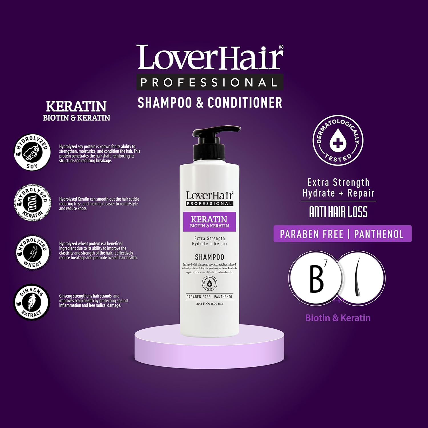 Loverhair Professional Keratin Biotin Shampoo, Extra Strength Hydrate + Repair, 20.3 Fl Oz, Pack of 2 image number 2