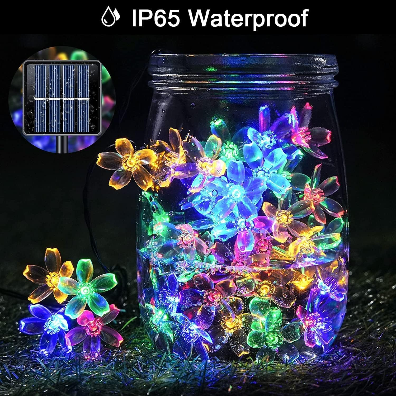 Solar String Lights Garden, 23Ft 8 Modes 50 LED Blossom Solar Powered Fairy Lights Waterproof Outdoor Flower String Lights for Patio, Yard, Home, Lawn, Party Decorations (Multicolor, 7M 50Leds) image number 2