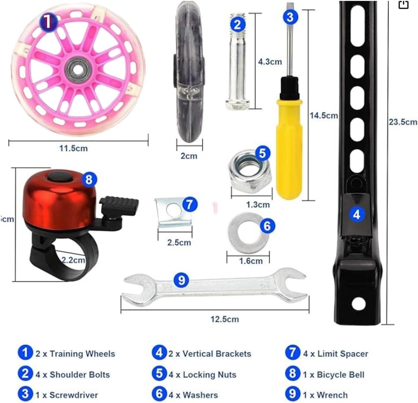 1 Pair Bicycle Training Flash Wheels Set, Bike Stabilizers Support Wheels Steel Frame for 12-20 Inch Little Bicycle Stabilisers Bike Safety Training Equipment (Pink) - Blue image number 4