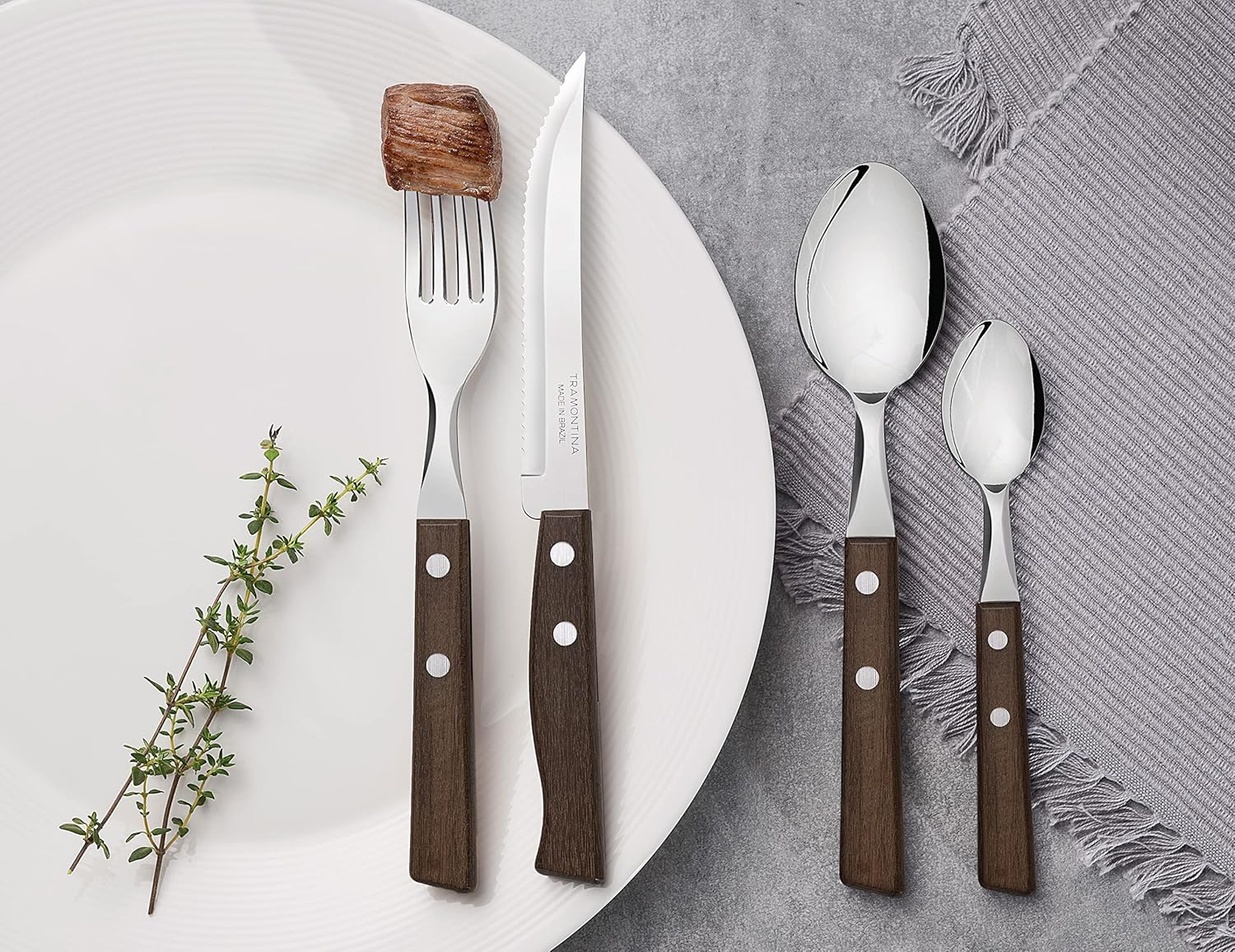 Tramontina Tradicional Stainless Steel 24-Pieces Flatware Set with Wood Handles image number 3