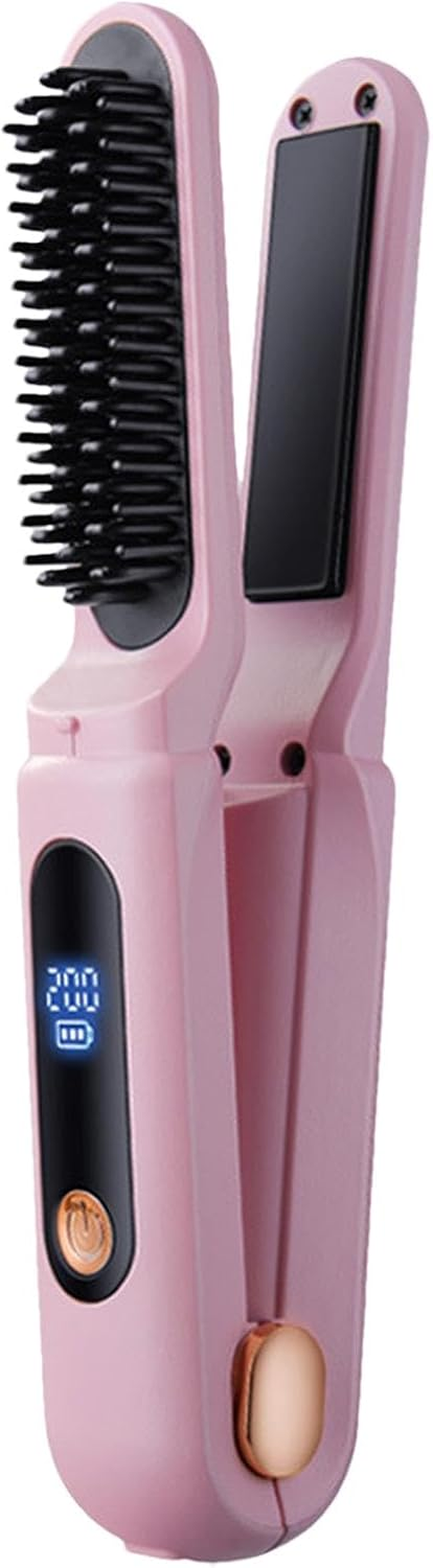 Hair Straightener Brush Cordless | Travel Flat Iron for Hair | Portable Straightening Brush for Women, Negative Ion Straightener Comb, 2-In-1 Curling Iron Brush