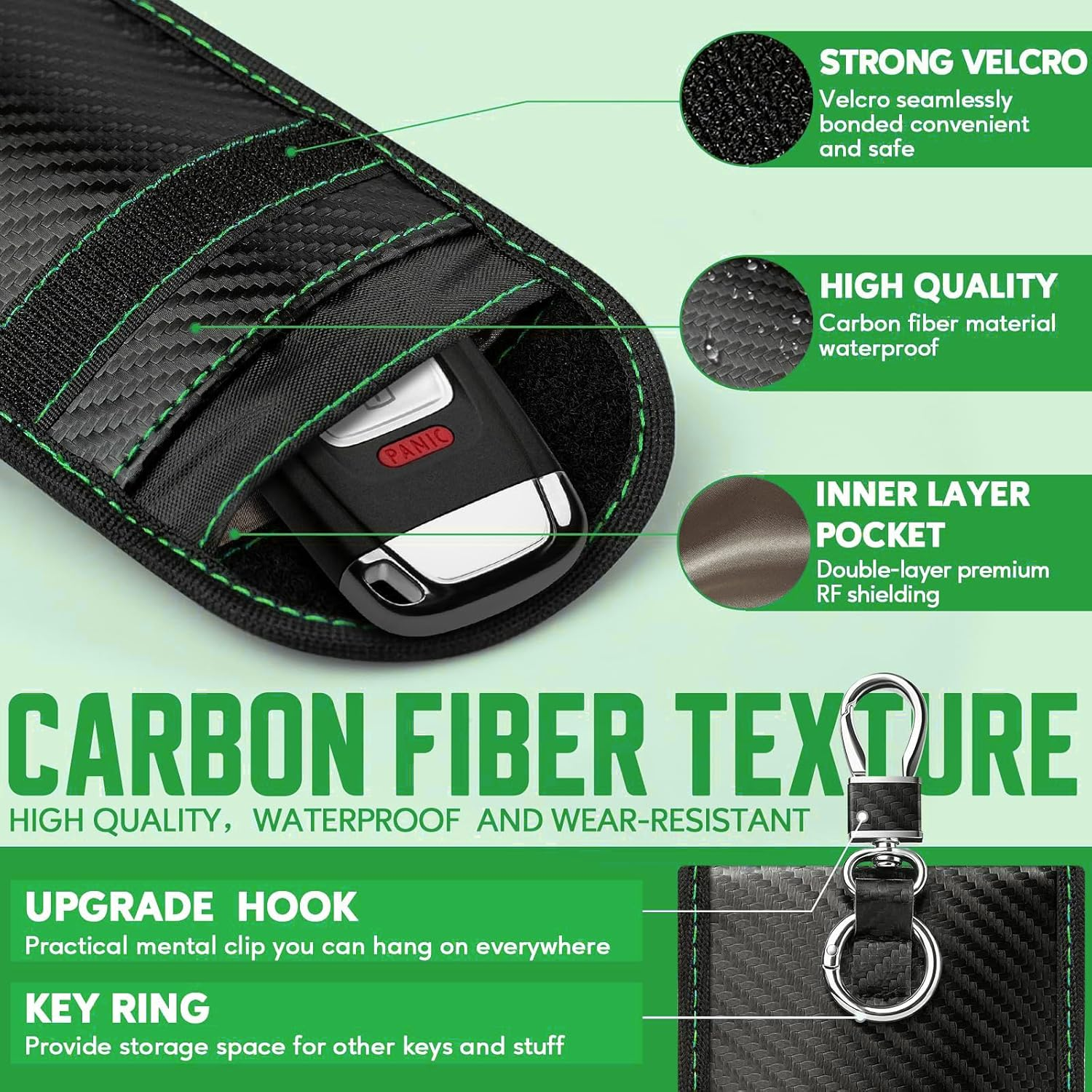 Faraday Pouch for Car Keys,2 Pack Faraday Key Fob Protector Bag,Car RFID Signal Blocking Pouch,Anti-Theft Car Security Cage image number 2