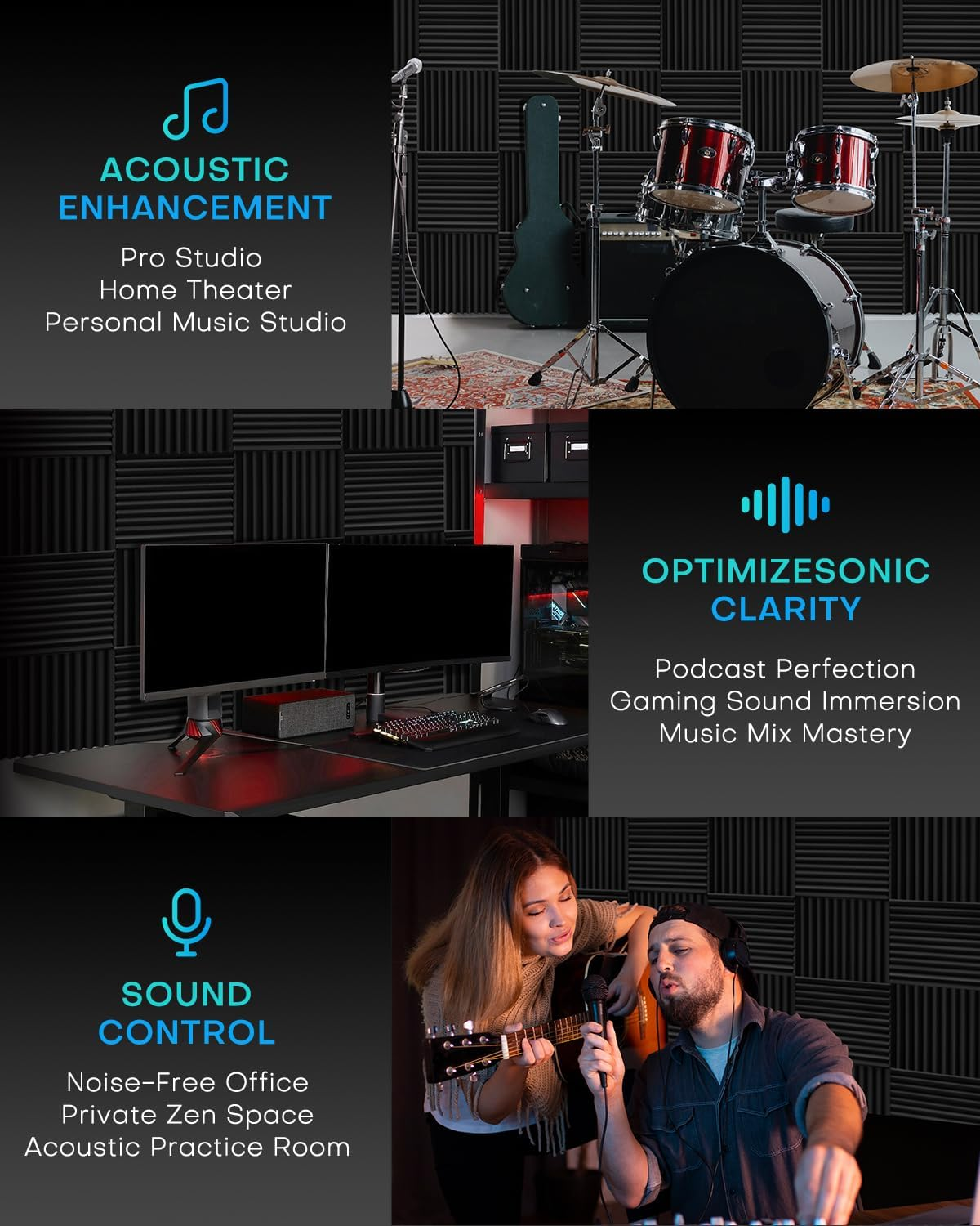 96 Pack Sound Proof Foam Panels for Walls, 2.5 X 30 X 30Cm /1" X 12" X 12" Soundproof Wall Panels, High Density Acoustic Panels Sound Absorbing, Sound Proofing Panel for Recording Studio, Offices image number 1