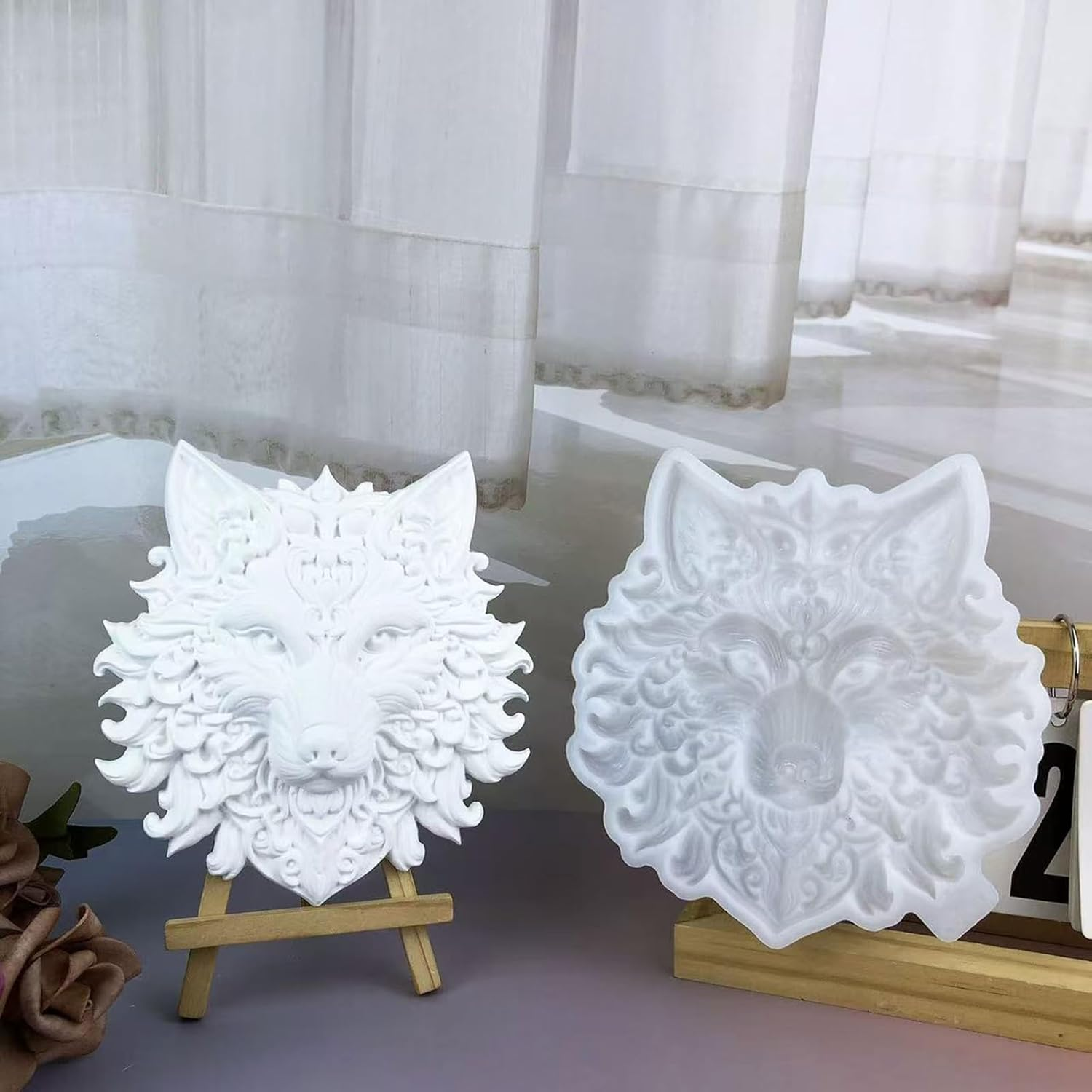 XYQHOAC Wolf Head Resin Molds 3D Animal Silicone Mold Wolf Epoxy Resin Molds Wall Hanging Resin Mold Wolf Head Silicone Molds for Resin Casting DIY Art Crafts Wall Door Decor (White) image number 5