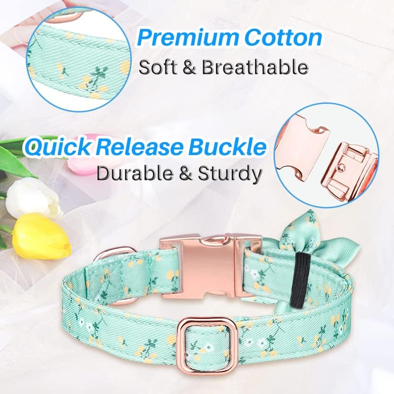 Kalevel Large Dog Collar Stylish Cat Collar Breakaway Pretty Soft Cotton with Floral Pattern Removable Flower for Rottweiler Large Dogs Green image number 4