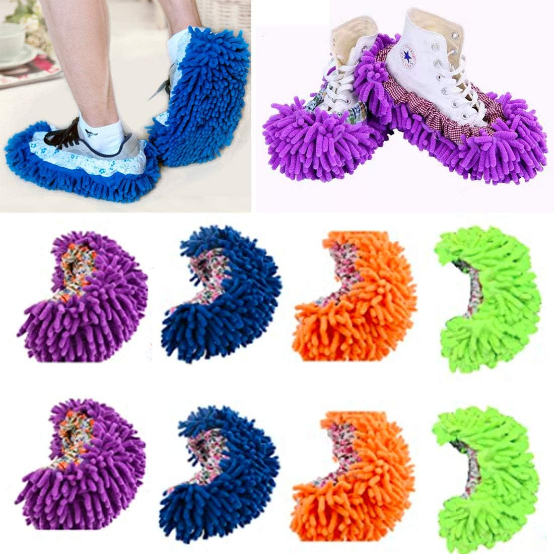 Mop Slippers Shoes Cover Multi-Function Dust Duster Soft Washable Reusable Floor House Men Women Sweeper Cleaning Mop Tool for Bathroom,Office,Kitchen, (Multicolored 4 Pairs/8 Pcs) image number 1