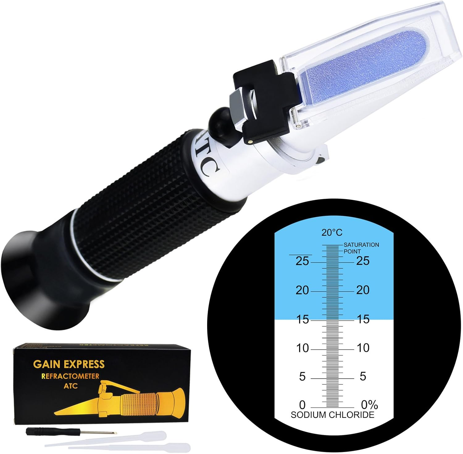 0-28% Salinity Refractometer ATC, Sodium Chloride (Nacl) Salt Level Meter Tester, Test Kit for Sea Water Brine Seawater Food Industry Pickle Soy Sauce, &plusmn;0.2% Accuracy image number 4