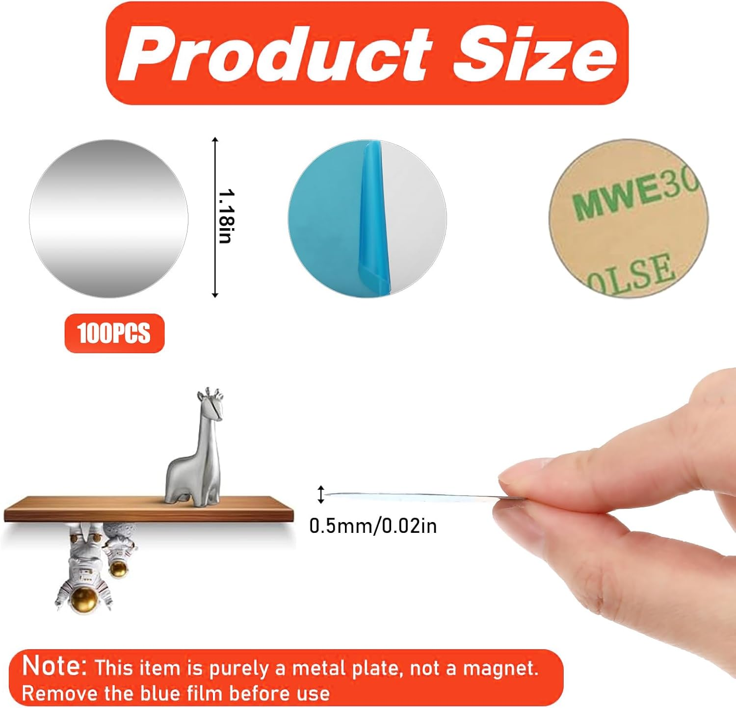 Pack of 100 30 Mm Metal Plates, Self-Adhesive, Silver, Modern Style, for Magnetic Car Mobile Phone Holder image number 3