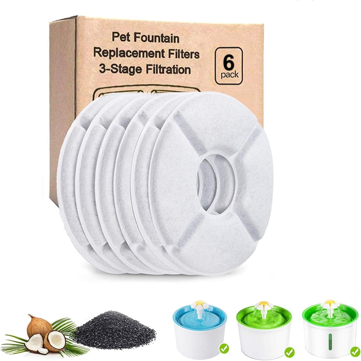 Filter Cat Fountain, Replacement Filter, Drinking Fountain Filter, Filter for Cats and Dogs Drinking Fountain, Cat Fountain Filter, Cat Accessories (1 Filter) image number 3