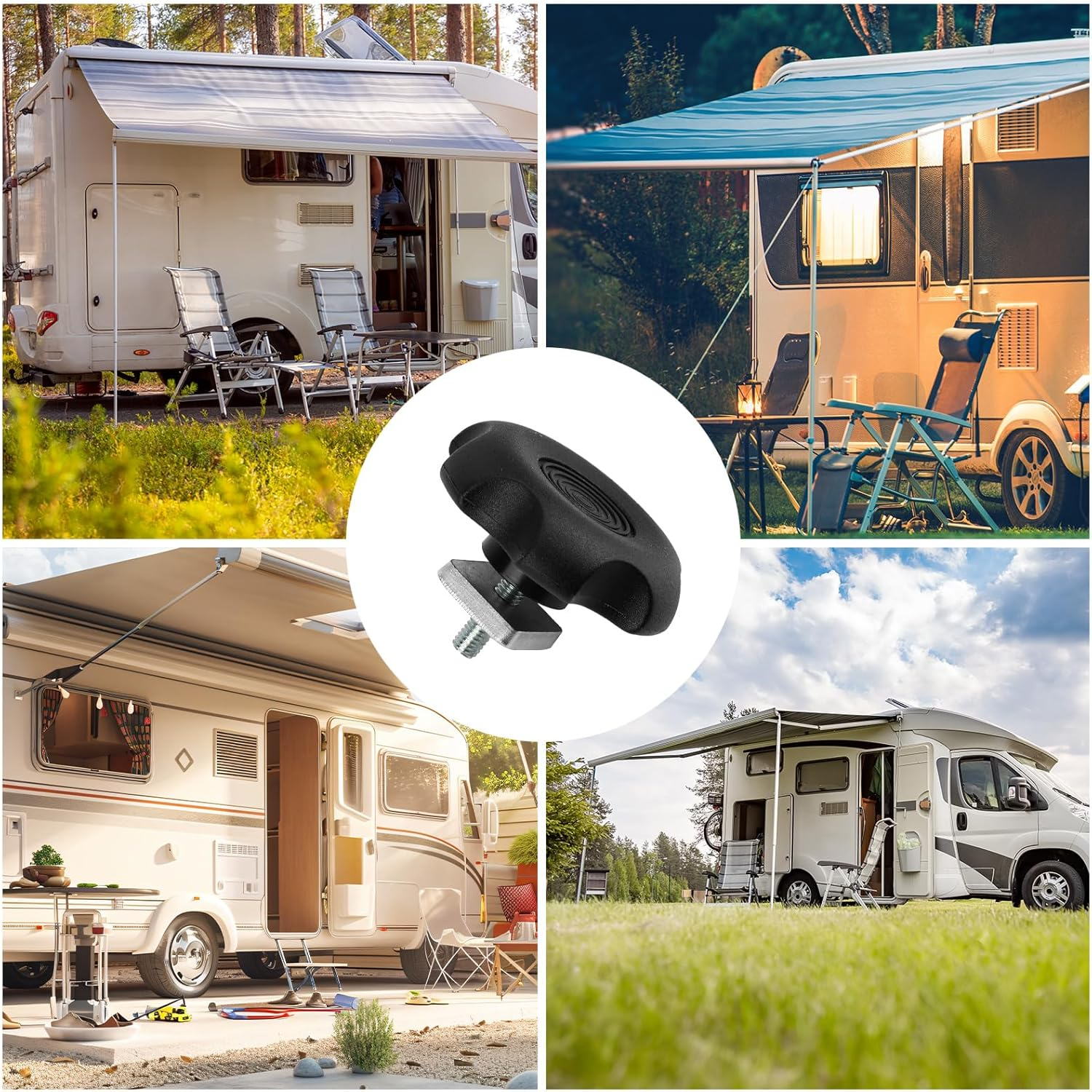 2Pcs RV Awning Brace Knob Nut Kit, Black Camper Awning Brace Knob Camper Awning Parts RV Awning Locking Knob with Square Nut Accessories for RV Motorhome Camper image number 5