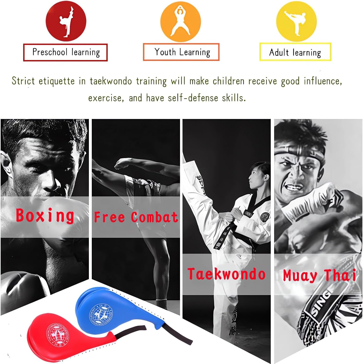 2 Pack Taekwondo Kick Pads,Karate Training Striking Pads,Durable Striking Pad Target TKD Karate Martial Arts Strike Targets Kickboxing Training（Red+Blue） image number 3