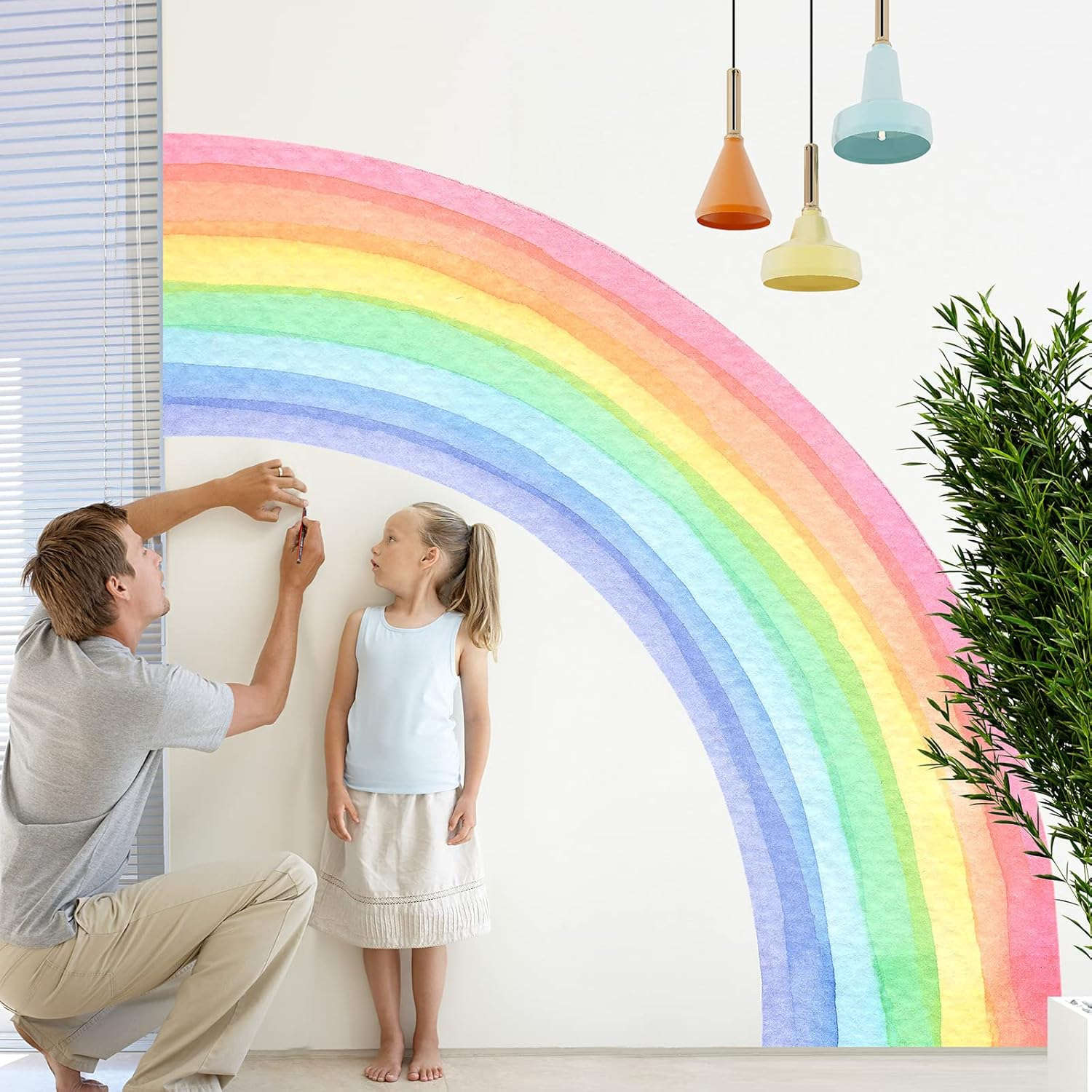 Amaonm Removable Large Boho Watercolor Half Rainbow Wall Stickers Murals Giant Peel and Stick Self Adhesive Colorful Pastel Rainbow Wall Decals Wallpaper for Kids Girls Bedroom Nursery Decoration (L image number 4