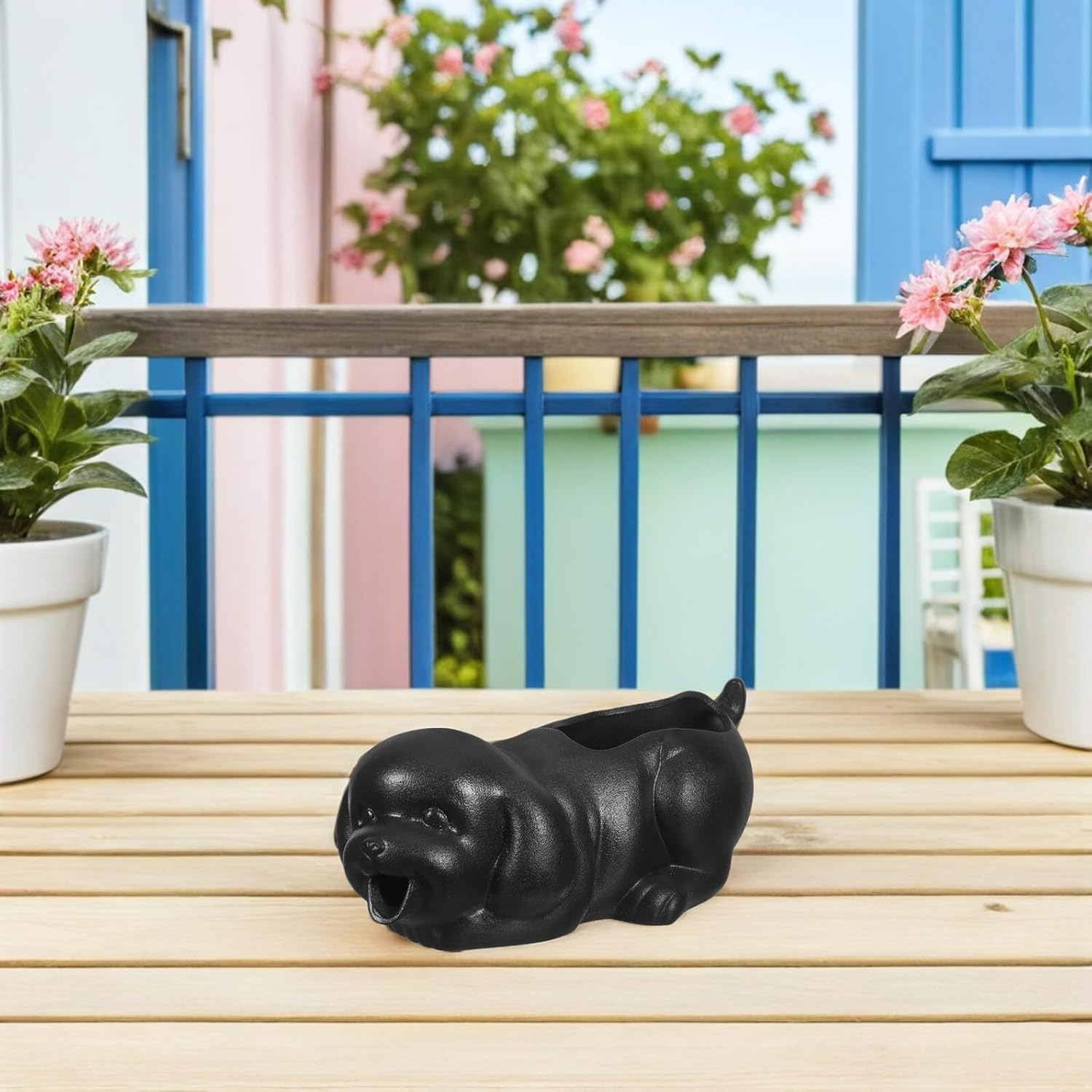 YARNOW Ceramic Dog Fountain Spitter with Planter Ceramic Fish Waterfall Feature for Indoor Outdoor Garden Natural Water Filtration Bonsai Water Feature for Fish Tank and Home Decor image number 5