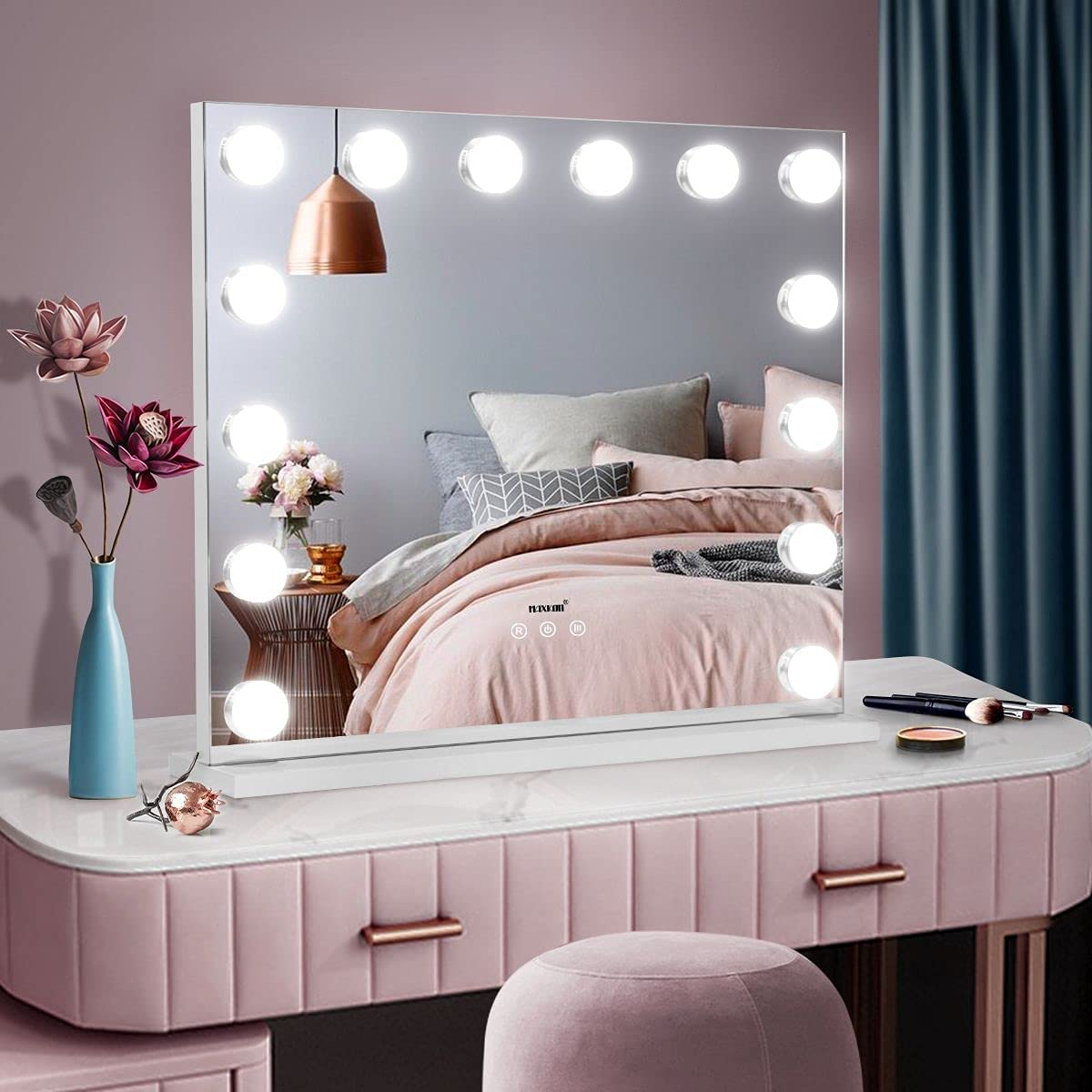 Maxkon Hollywood Mirror 14 LED Light Makeup Mirror Large Dressing Cosmetic Vanity Mirror with Touch Screen Aluminium Frame 65X55Cm image number 1