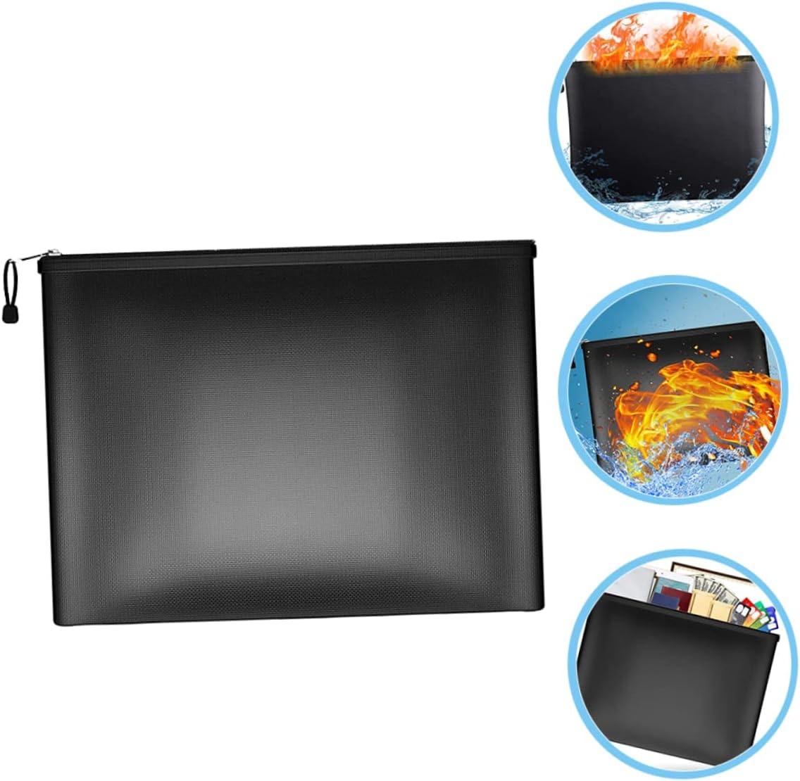 KALLORY Fireproof Document Bag for Home Office Metal Pouch Fireproof Organizer for Important Documents Money Bags Zipper image number 2