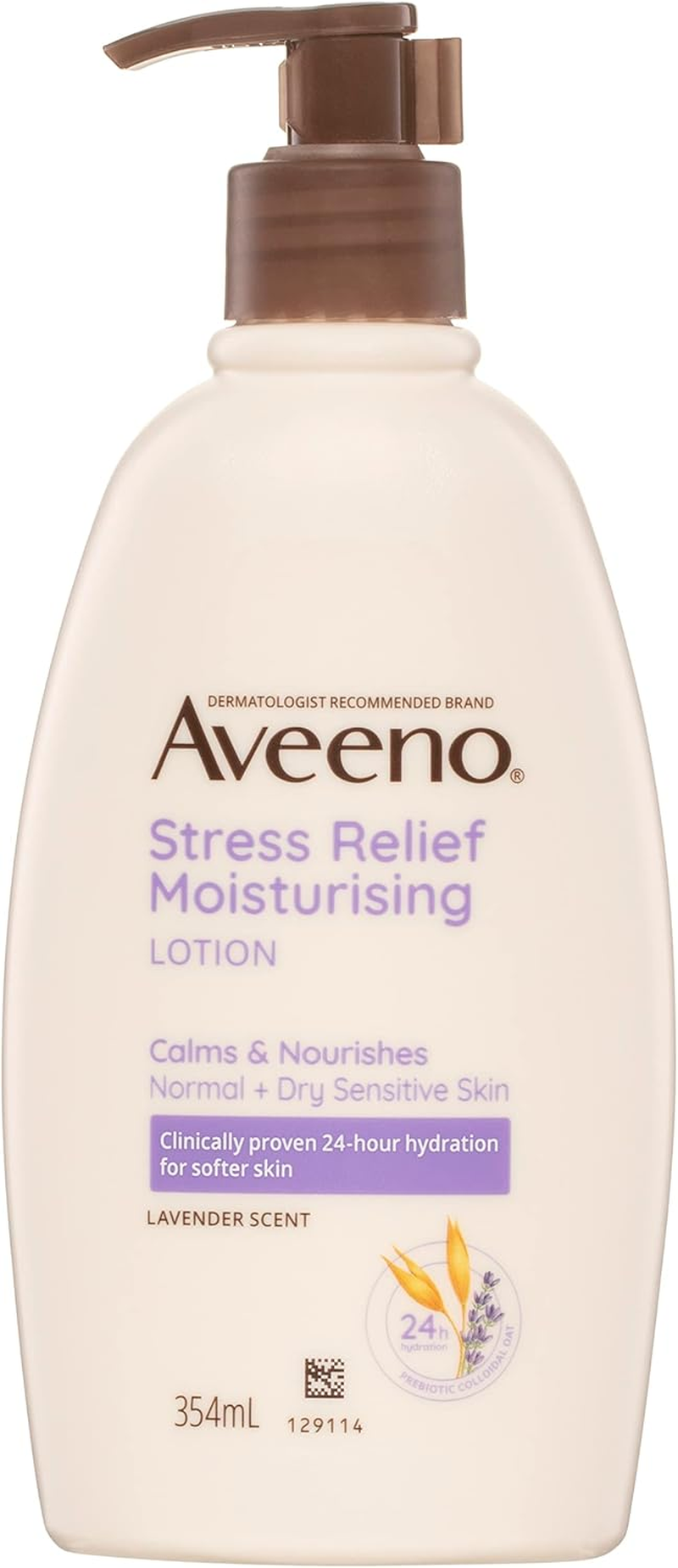 Aveeno Stress Relief Moisturising Non-Greasy Lavender Scented Body Lotion 24-Hour Hydration Normal Dry Sensitive Skin 354Ml image number 3