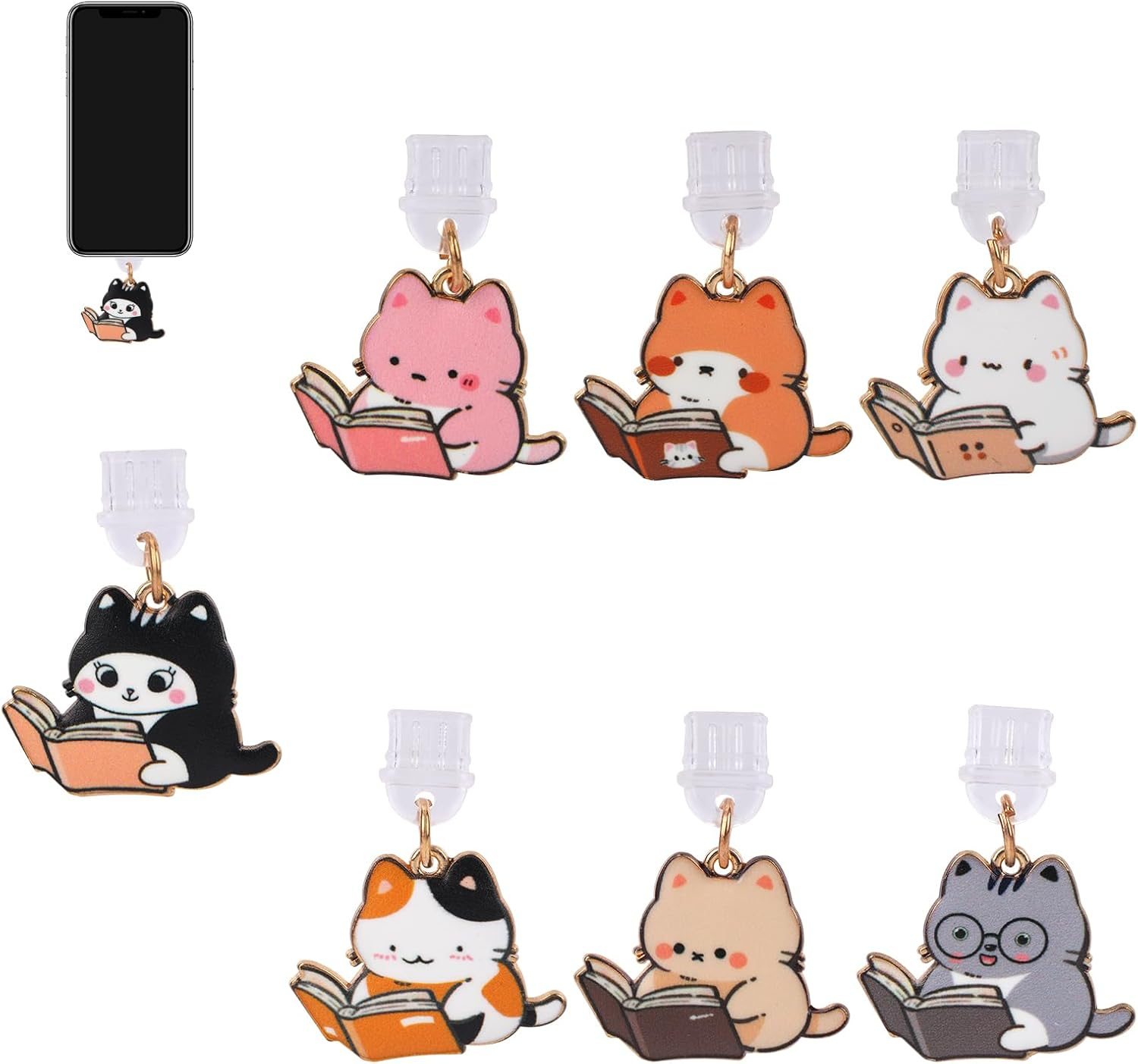 Penitue 7Pcs Cat Dust Plug Charm for Kindle, Cute USB C Charging Port Phone Charm Cartoon Dust Cap Protector Pendants for E-Reader Book Women Teachers Students Accessories image number 6