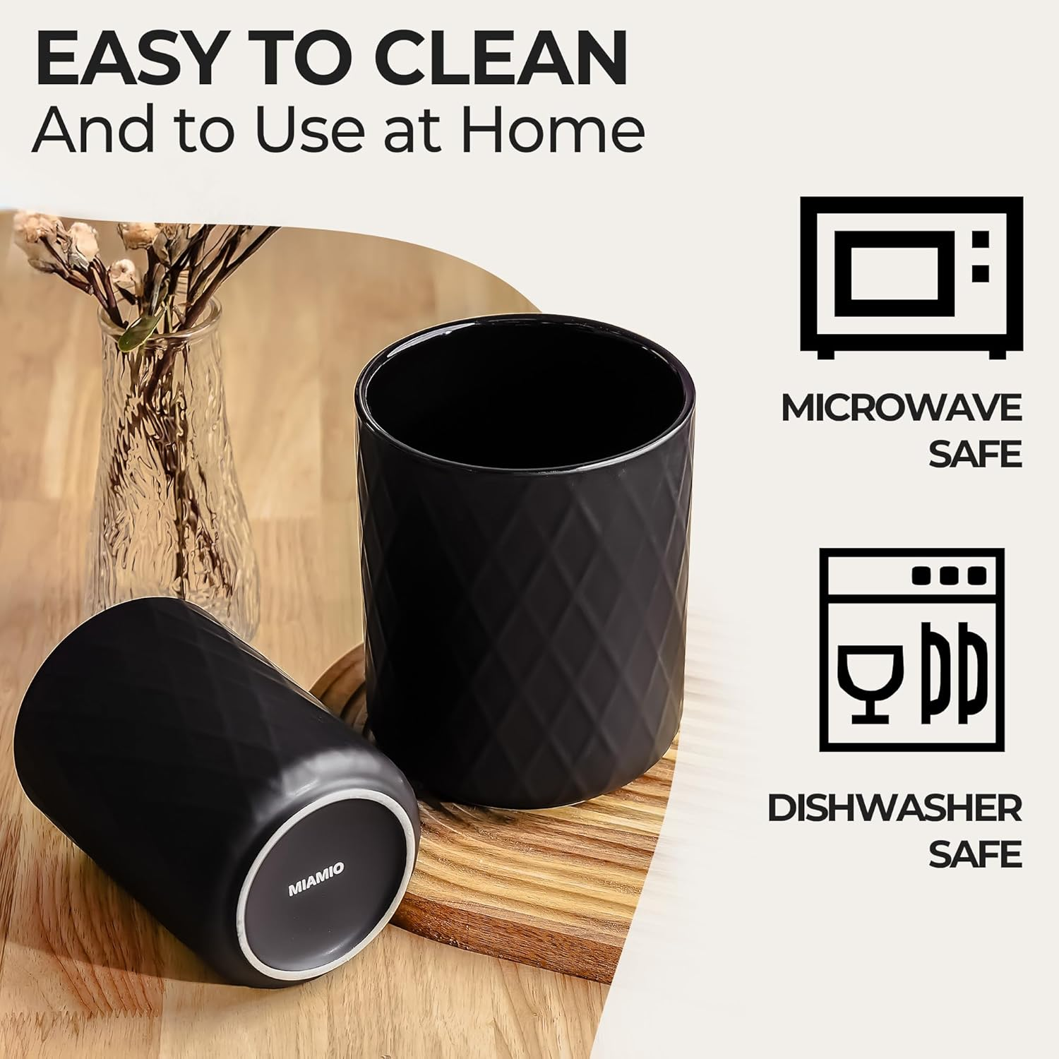 MIAMIO &ndash; Kitchen Utensil Holder Ceramic/Kitchen Organizer Set, Farmhouse Decor for Organizing Countertop and Storing Cutlery, Cooking Spoons, and Accessories - Palmanova Collection (Black) image number 6