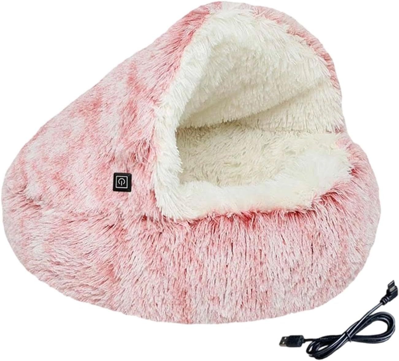 MFMEXUL Heated Cat Bed, Semi-Enclosed round Puppy Nest, Autumn and Winter Pet Supplies Pad, Pink - Brown image number 7