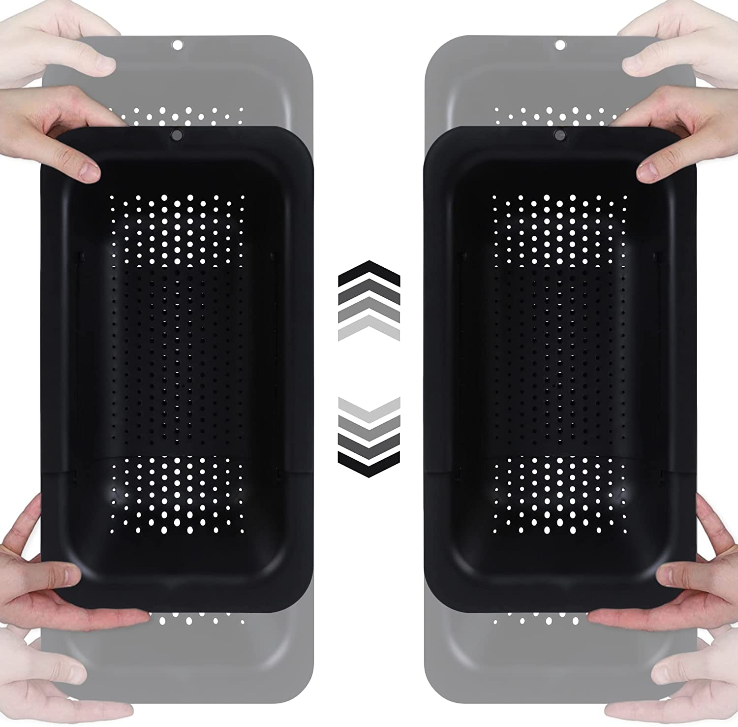 Blue Ginkgo over the Sink Colander Strainer Basket - Wash Vegetables and Fruits, Drain Cooked Pasta and Dry Dishes - Extendable - New Home Kitchen Essentials (7.9W X 14-19L X 2.75H) - Gray