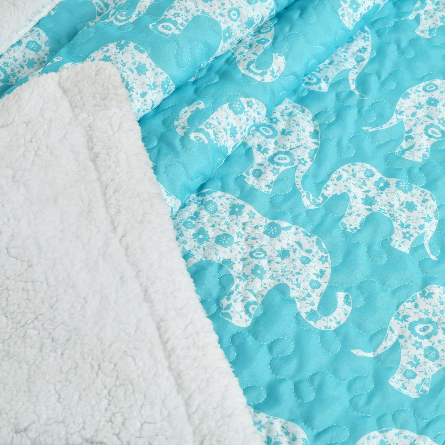 Lush Decor Elephant Parade Sherpa Throw, 60 X 50, Aqua image number 4