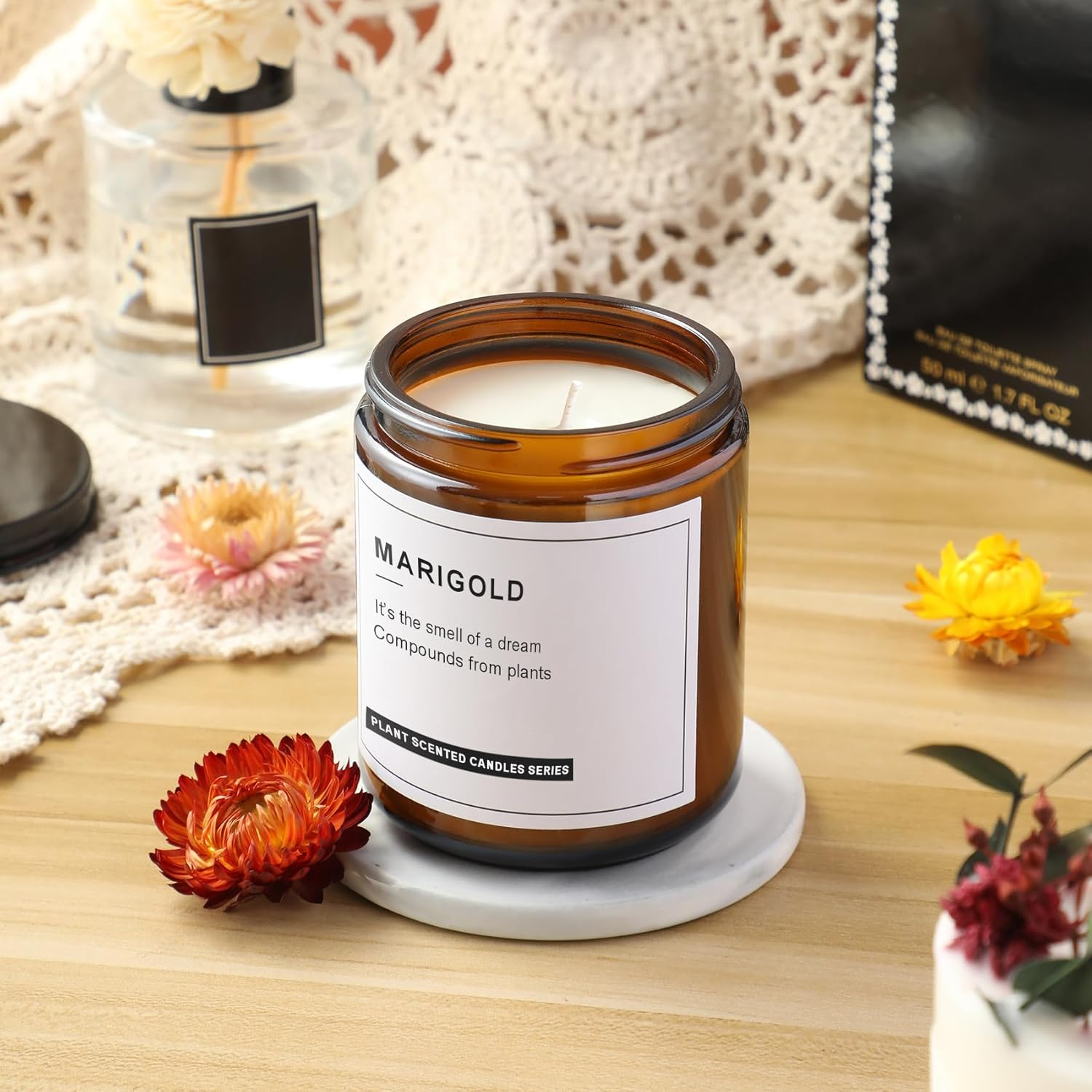 12 Pack, 8 OZ Amber round Glass Jars with 12 Metal Lids & 12 Plastic Lids - Empty Candle Jar, Food Storage Containers, Canning Jar for Spice, Powder, Liquid, Sample - Leakproof & Dishwasher Safe image number 3