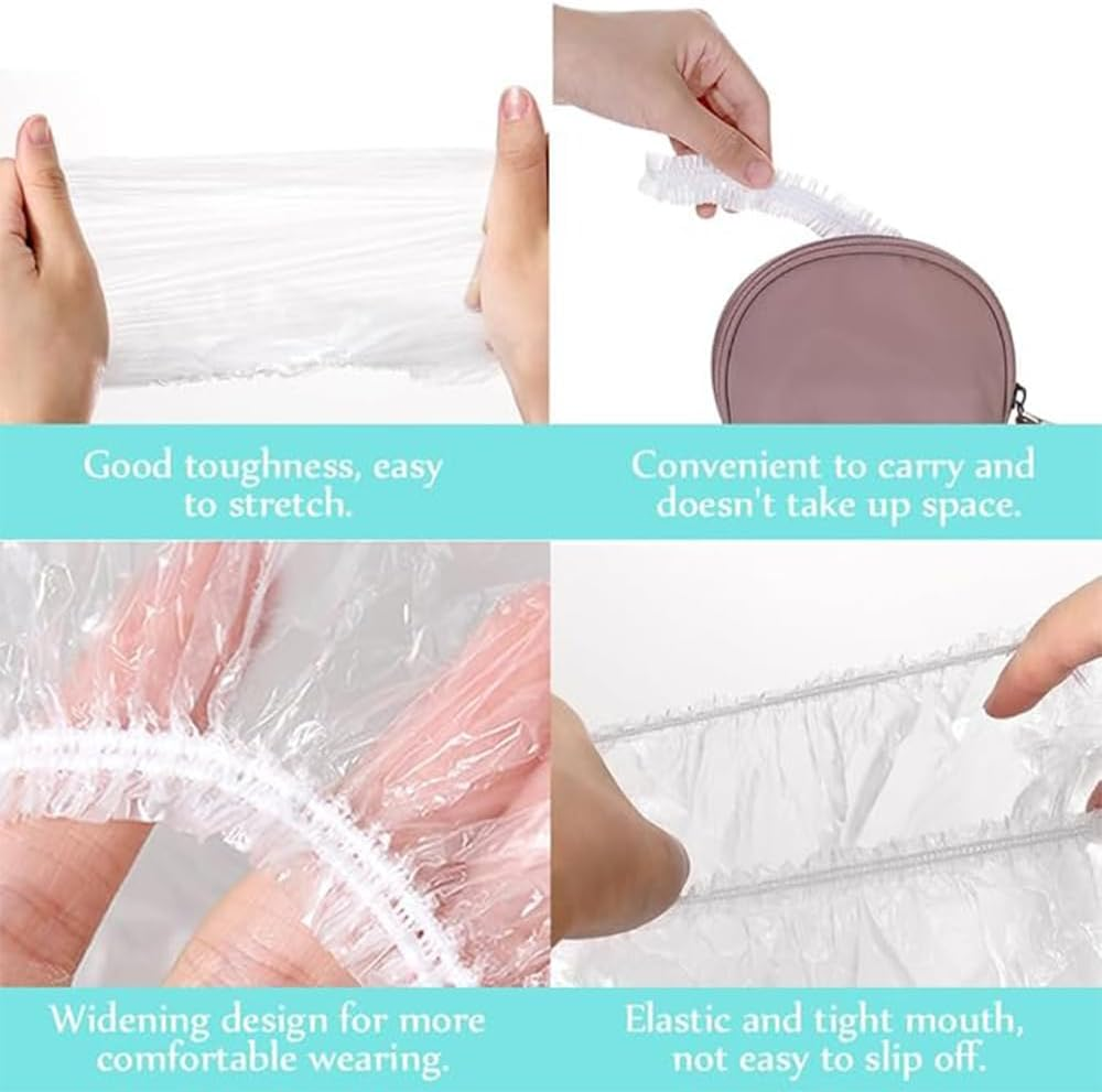 Shower Cap Disposable, Clear Plastic Bath Caps for Women Men Kids Girls, Multi-Purpose Thick Waterproof Bath Caps Hair Treatment, Spa,Home Use,Portable Travel (Pink-40Pcs) - Yellow-40Pcs image number 6