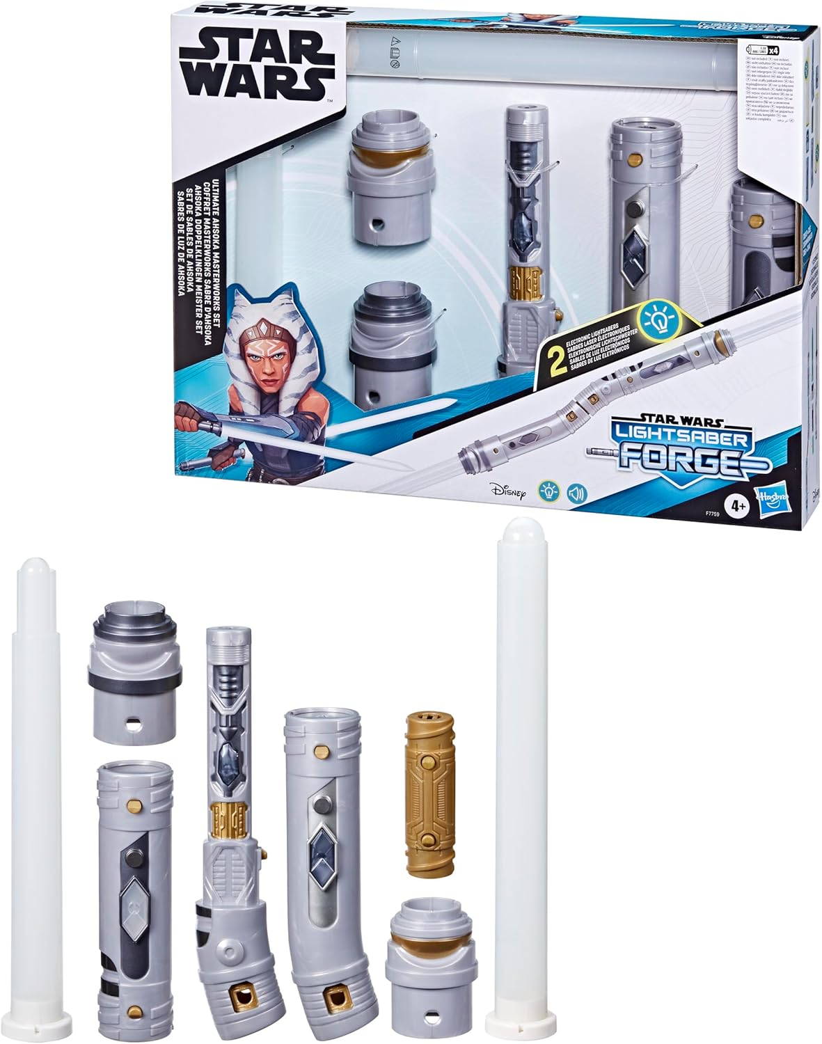 Star Wars Lightsaber Forge Ultimate Ahsoka Masterworks Set, Double-Bladed White Customizable Electronic Lightsaber, Star Wars Toys for Kids image number 4