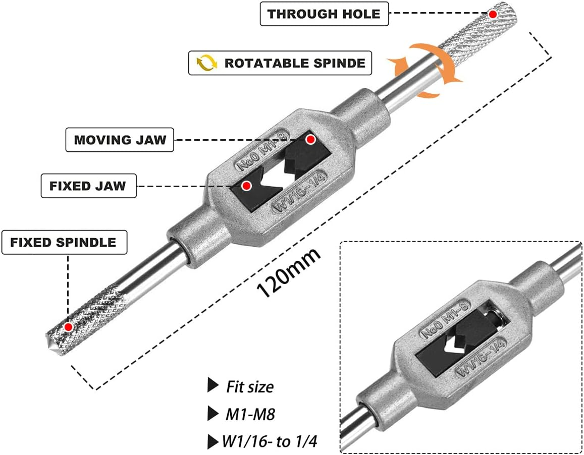 Saipe 10Pcs Micro Taps Bit Small Hand Screw Thread Taps M1-M3.5 HSS Mini Metric Plug Tap Screw Tap Drill Tap Drill Set Tapping Tool with Adjustable Tap Wrench 1/16-1/4'' image number 3