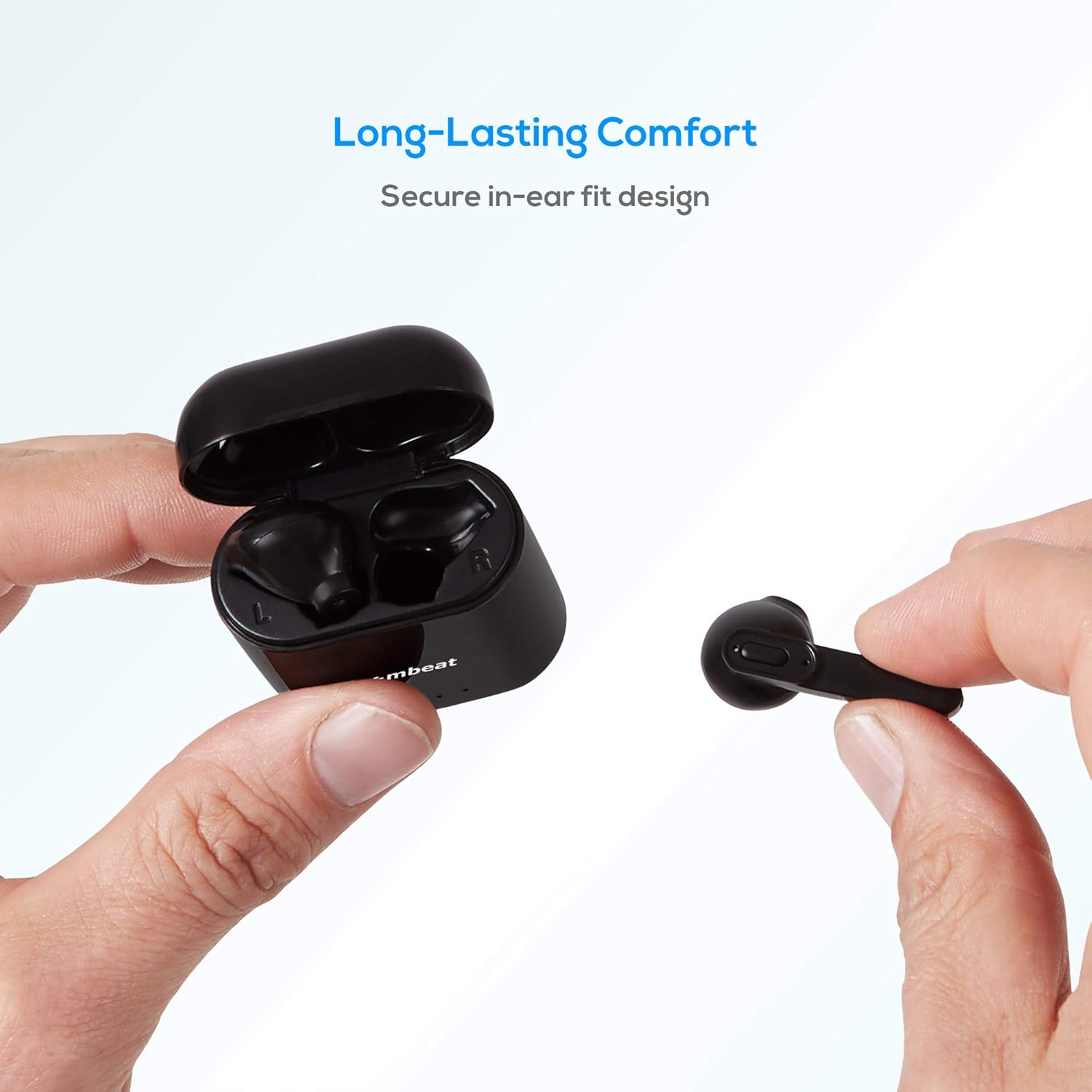 Mbeat E1 True Wireless Bluetooth Earbuds In-Ear Stereo Bluetooth Headphones Wireless Earphones (Bluetooth 5.0, Built-In Mic, Stereo Calls, Touch Control, Long Lasting Comfort and Secure in Ear Fit, Total 18 Hours Playtime with 500Ma Charging Case) image number 2