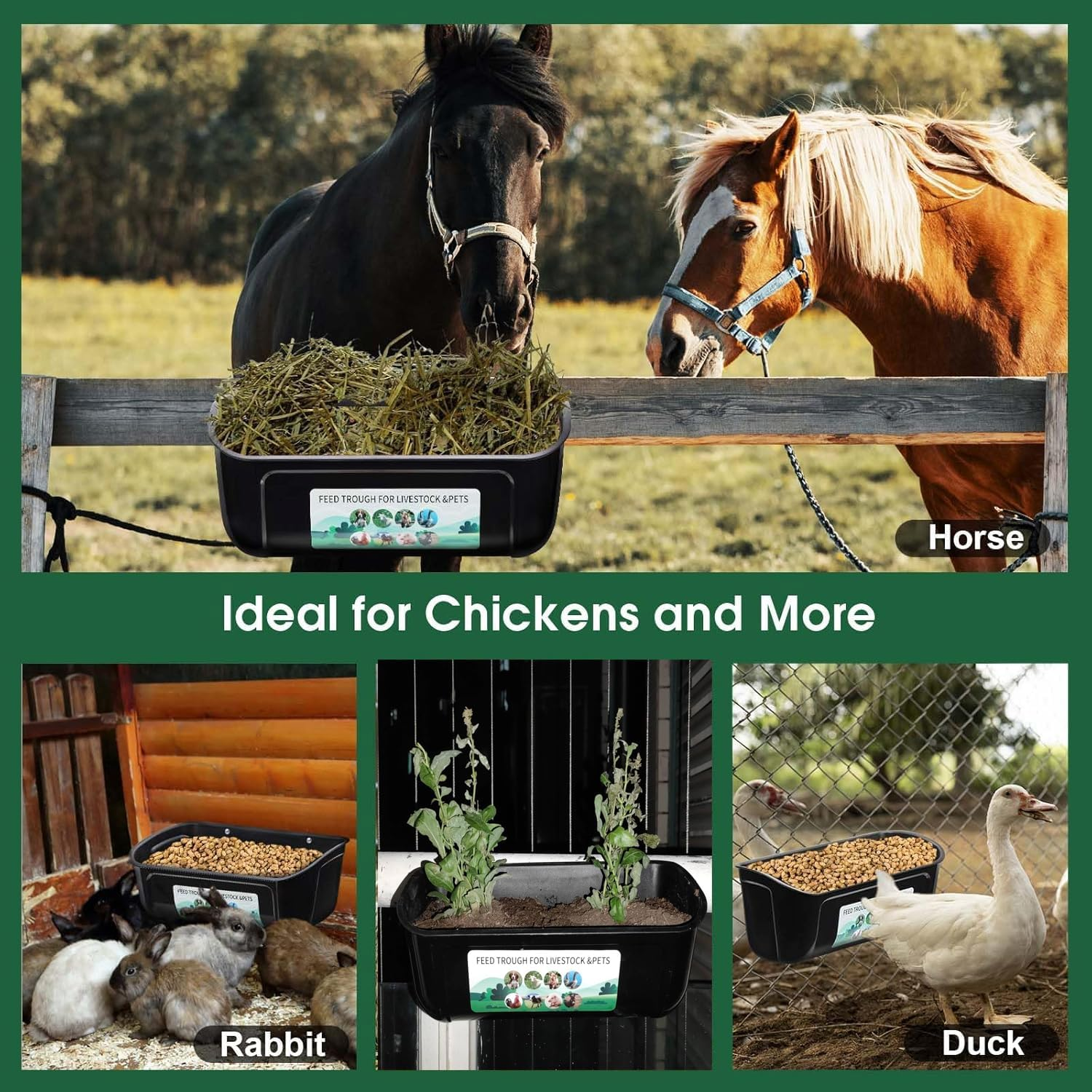 Lxcshljx 3Pcs Chicken Feeder Troughs, Goat Feed Trough, Hanging Fence Feed Trough with Clips Screws, Poultry Feeder Water Troughs, Versatile Feeding Container Supplies for Livestock Duck Sheep Goose image number 3