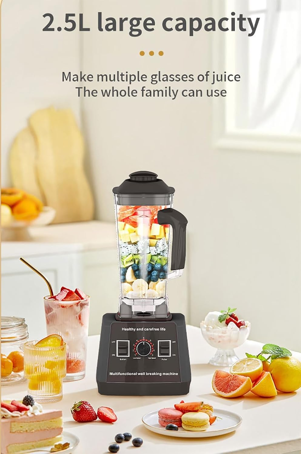 Blender Grinder with 2.5L Jug, Multi Speed Smoothie Blender, Mixer & Food Processor, Spice Grinder, Smoothie Maker with 6 Stainless Steel Blades, Heat Protection, Bpa-Free, 5000W