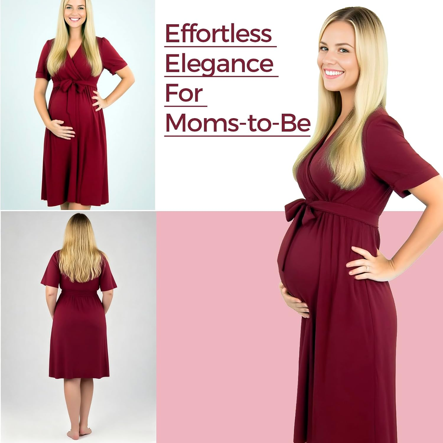 Maternity Summer Dress &ndash; Solid Color Casual Elbow Sleeve Pregnancy Dress for Women image number 1