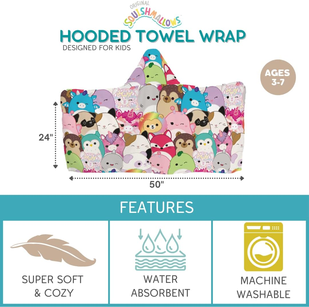Squishmallows Kids Bath/Pool/Beach Soft Cotton Terry Hooded Towel Wrap, 24 in X 50 In, by Franco - Care Bears Retro image number 4