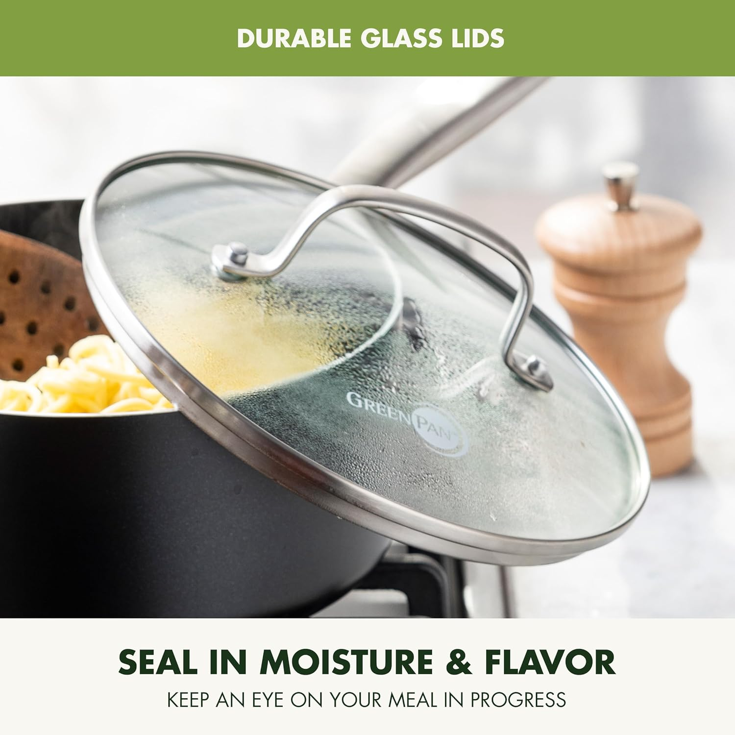 Greenpan Prime Chatham 1QT & 2QT Saucepan Pot Set with Glass Lids, Hard Anodized Diamond Infused Ceramic Nonstick, Pfas-Free, Dishwasher Safe, Oven Safe, Multipurpose Chefs Pan, Stay-Cool Handle,Black image number 6